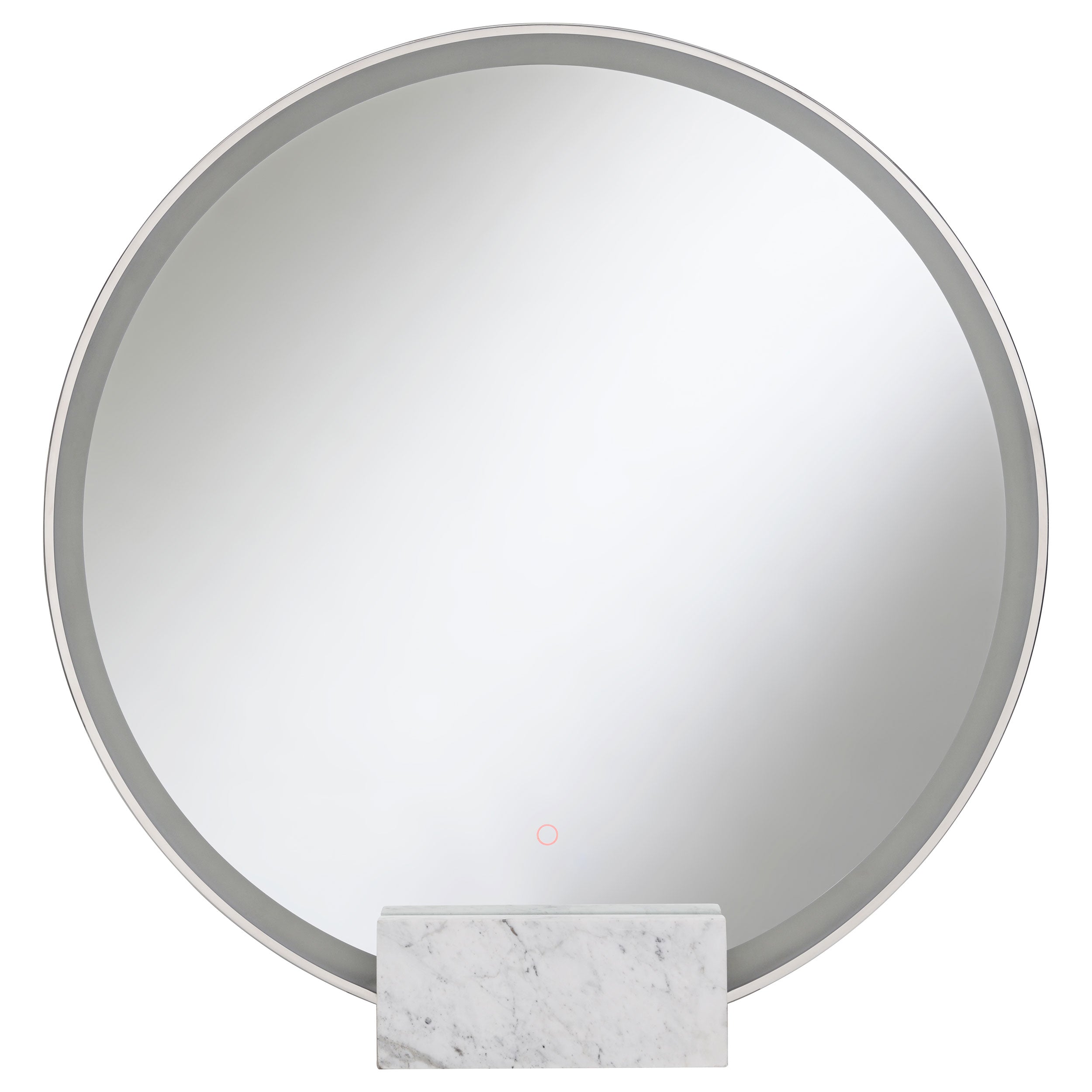 Jocelyn Round Table Top LED Vanity Mirror White Marble Base Chrome Frame