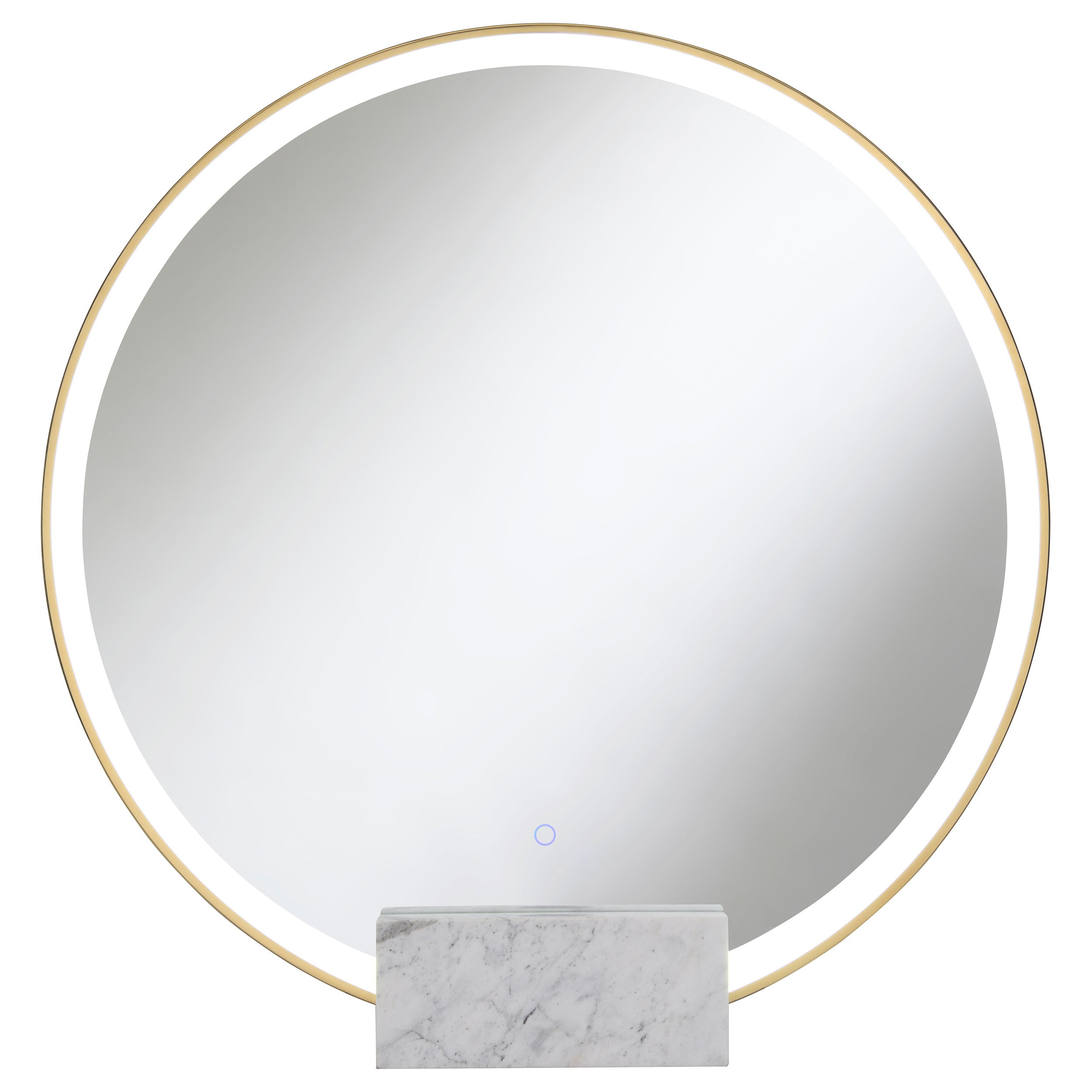 Jocelyn Round Table Top LED Vanity Mirror White Marble Base Gold Frame