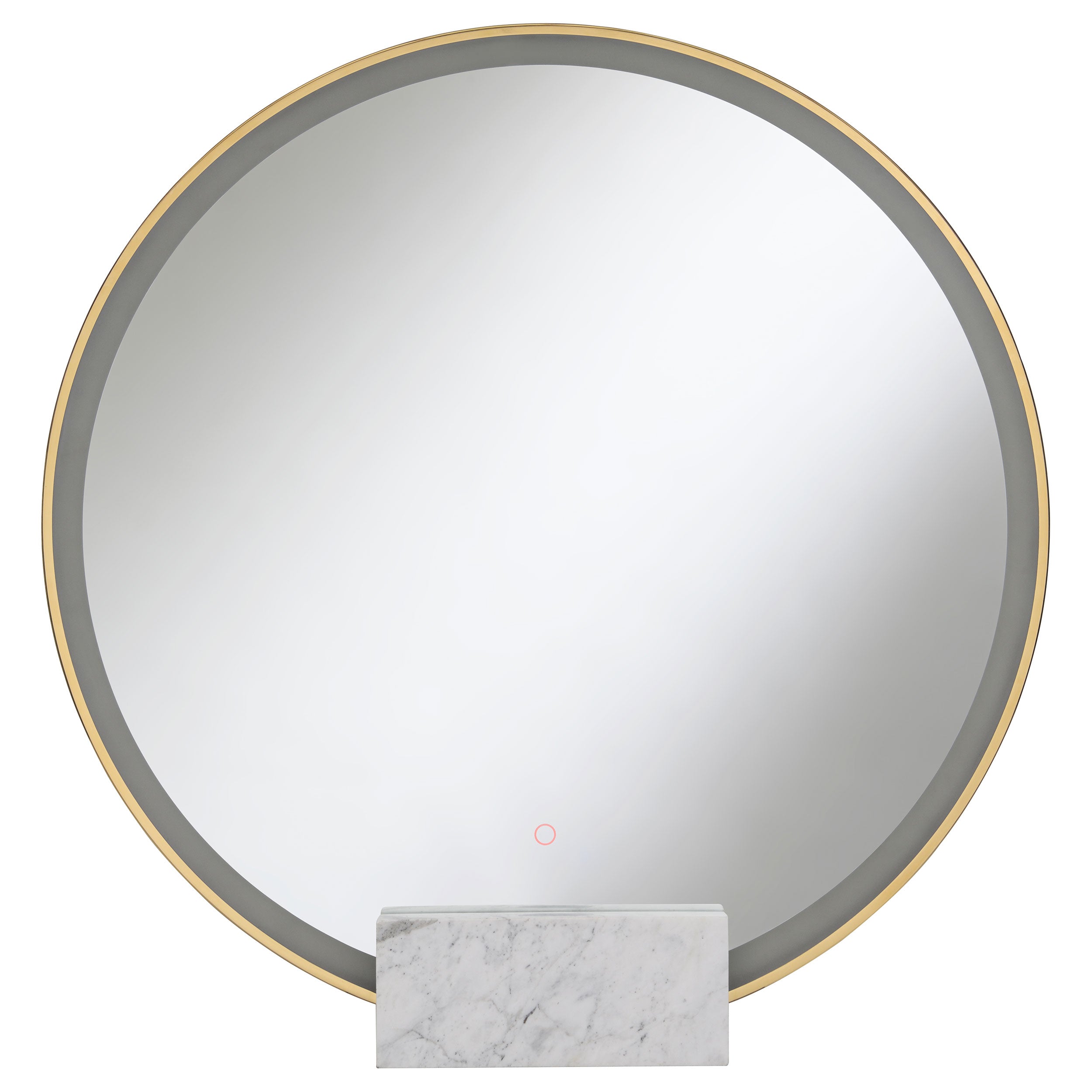 Jocelyn Round Table Top LED Vanity Mirror White Marble Base Gold Frame