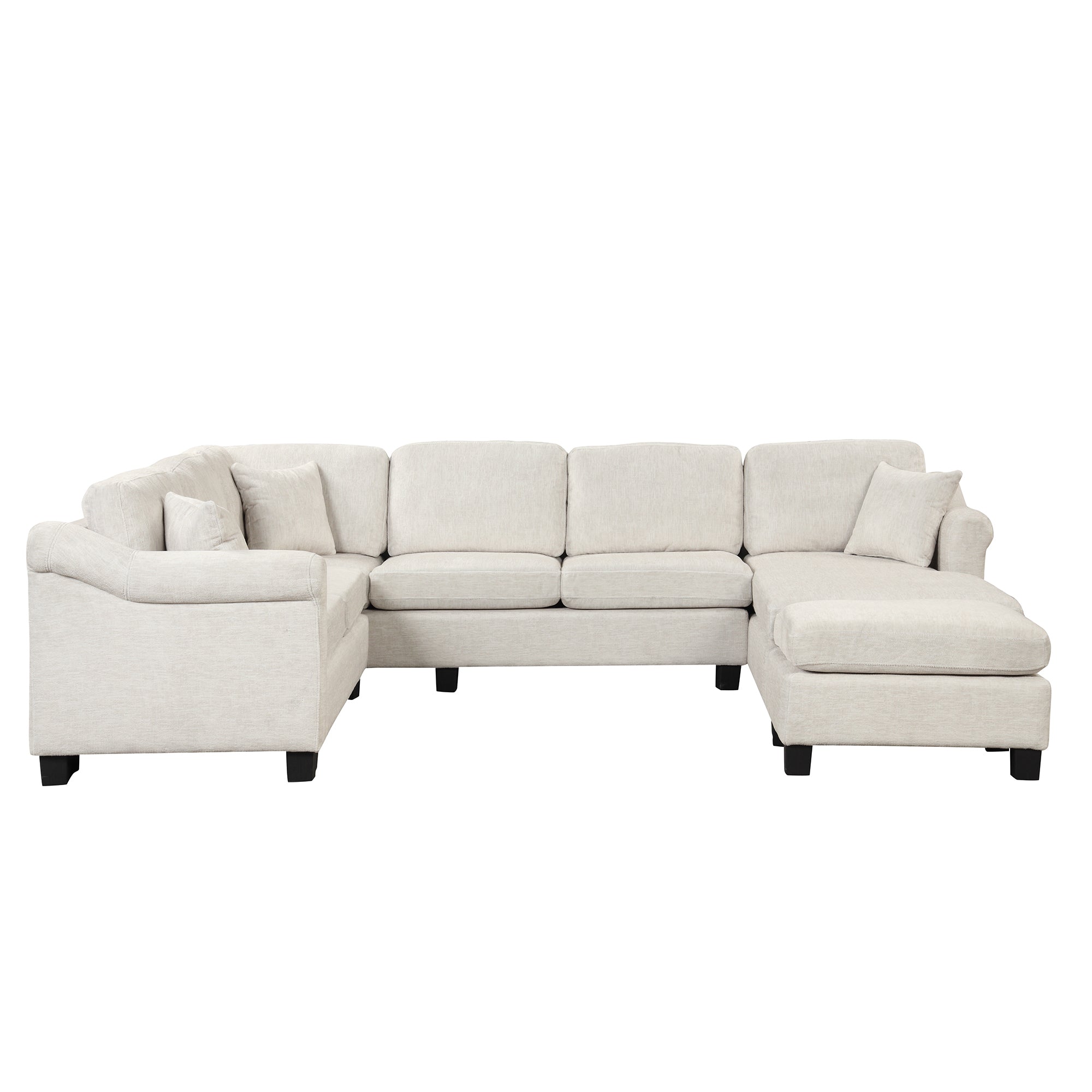 122.1" *91.3" 4pcs Sectional Sofa with Ottoman with Right Side Chaise velvet fabric White