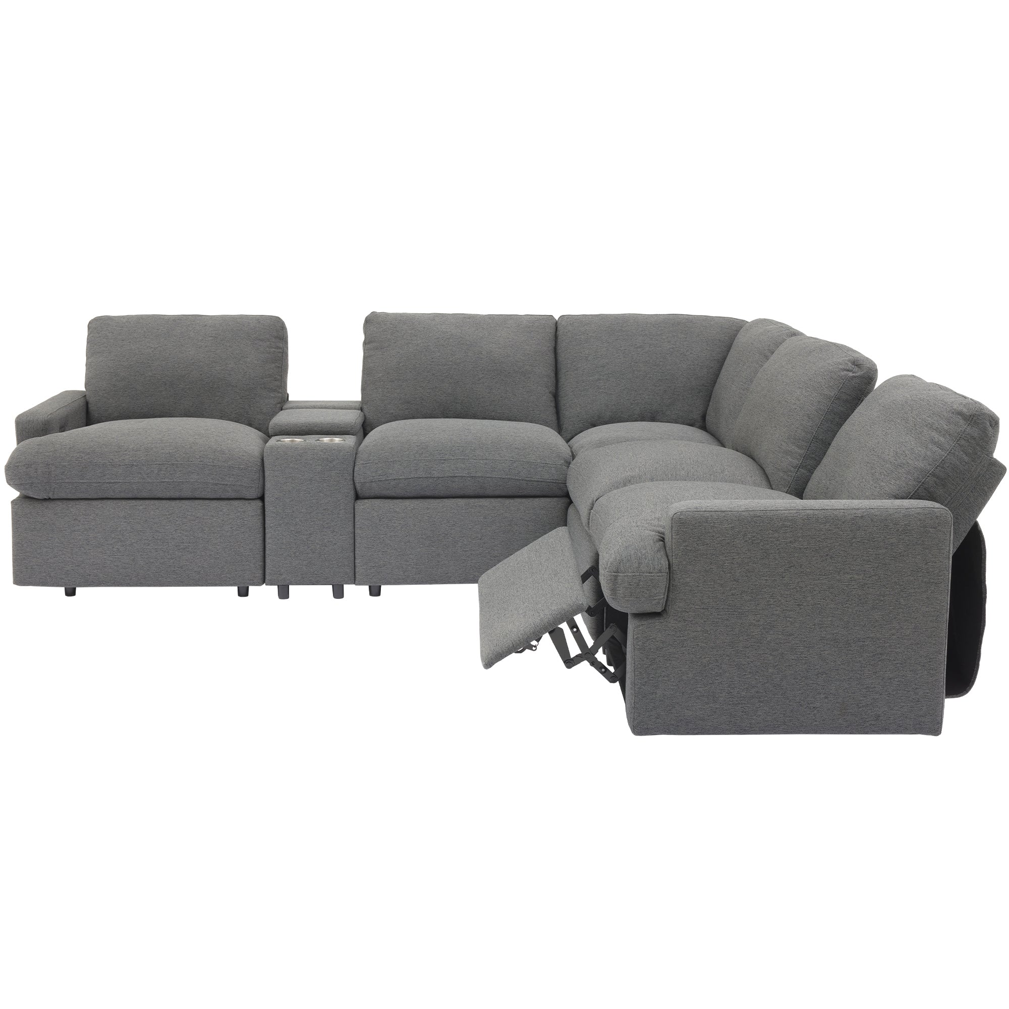 104'' Power Recliner Corner Sofa Home Theater Reclining Sofa Sectional Couches with Storage Box, Cup Holders, USB Ports and Power Socket for Living Room, Dark Grey