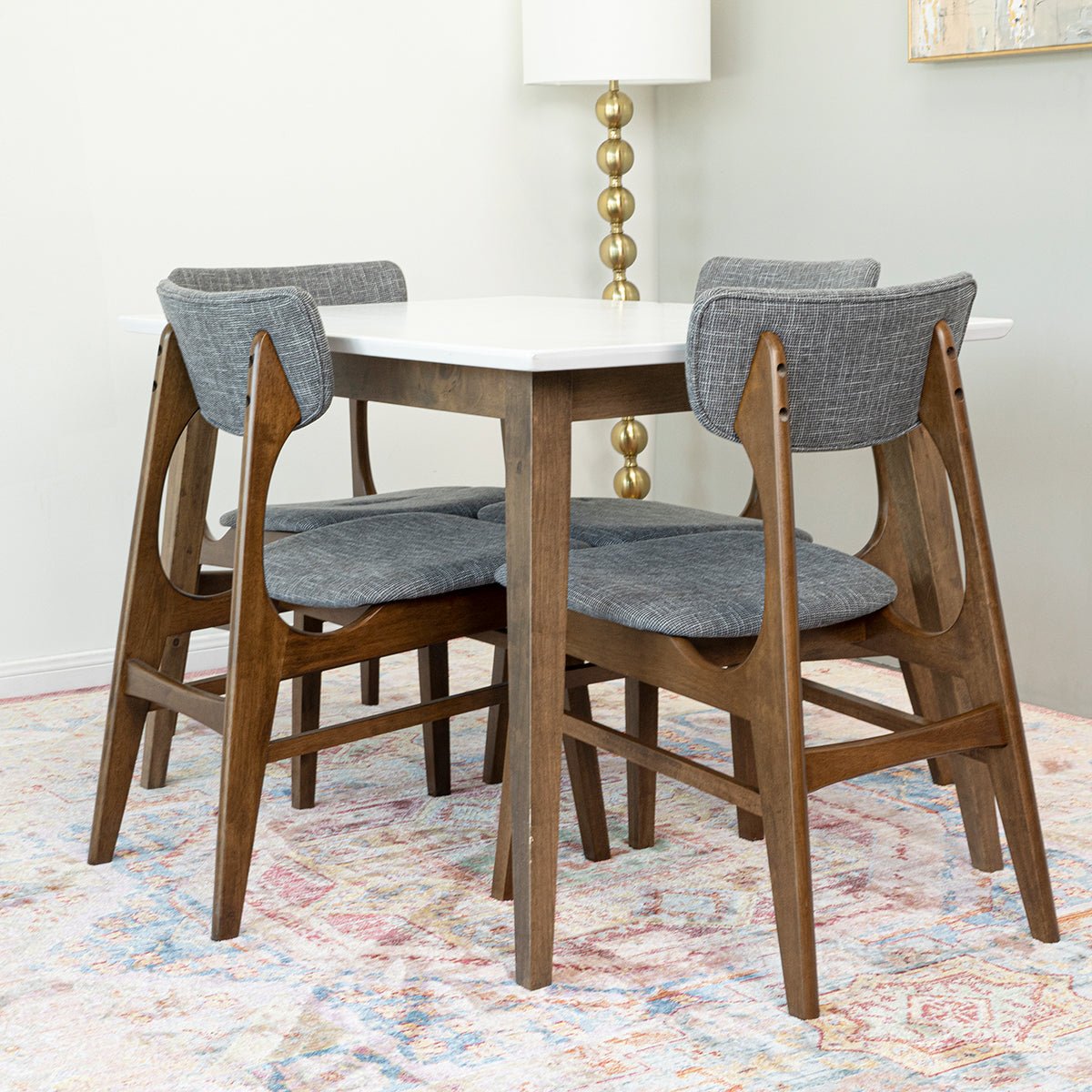 Dining Set , Alpine Small Table White with 4 Collins Chairs Grey