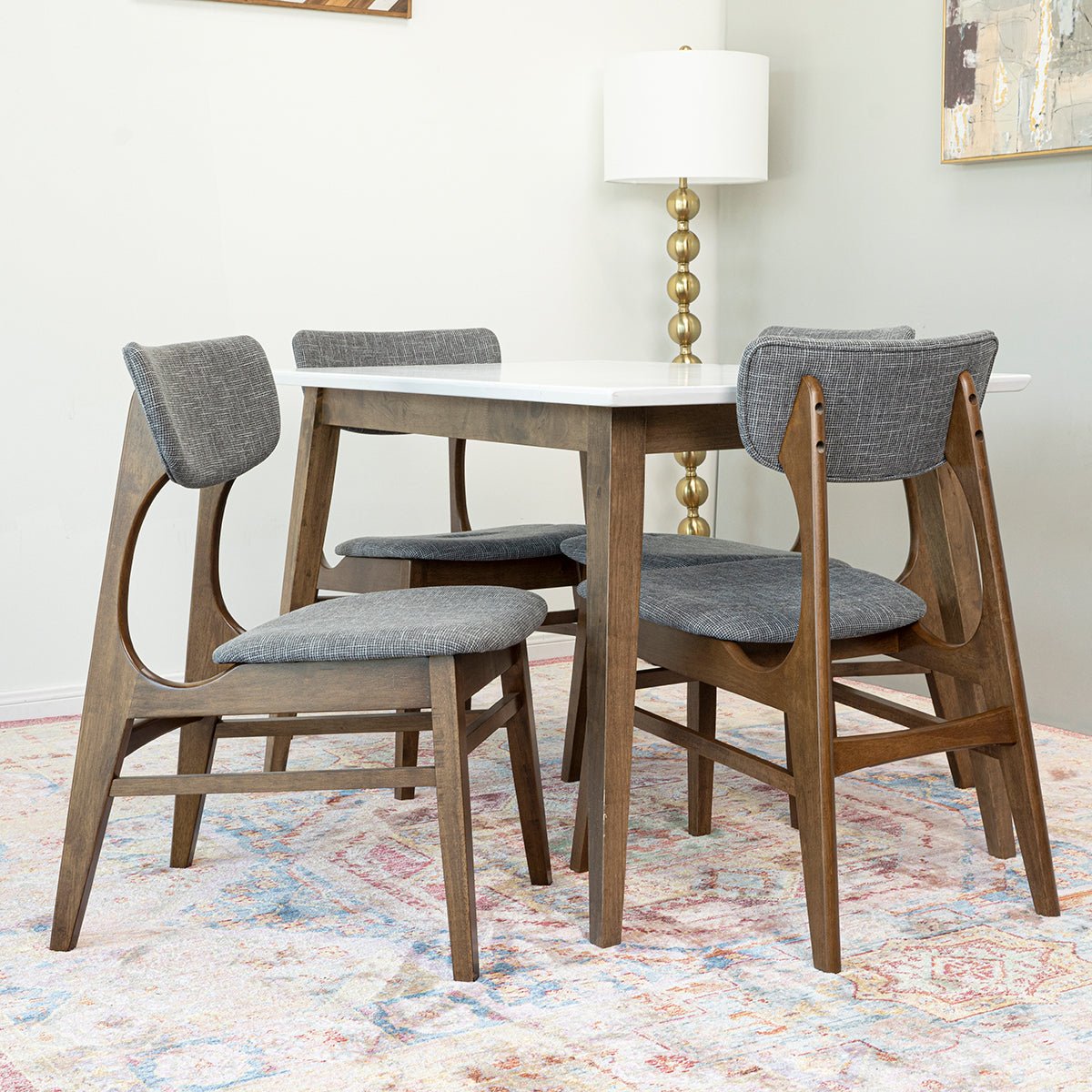 Dining Set , Alpine Small Table White with 4 Collins Chairs Grey