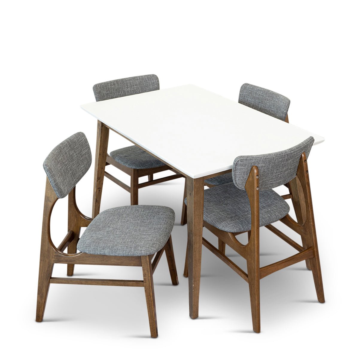 Dining Set , Alpine Small Table White with 4 Collins Chairs Grey