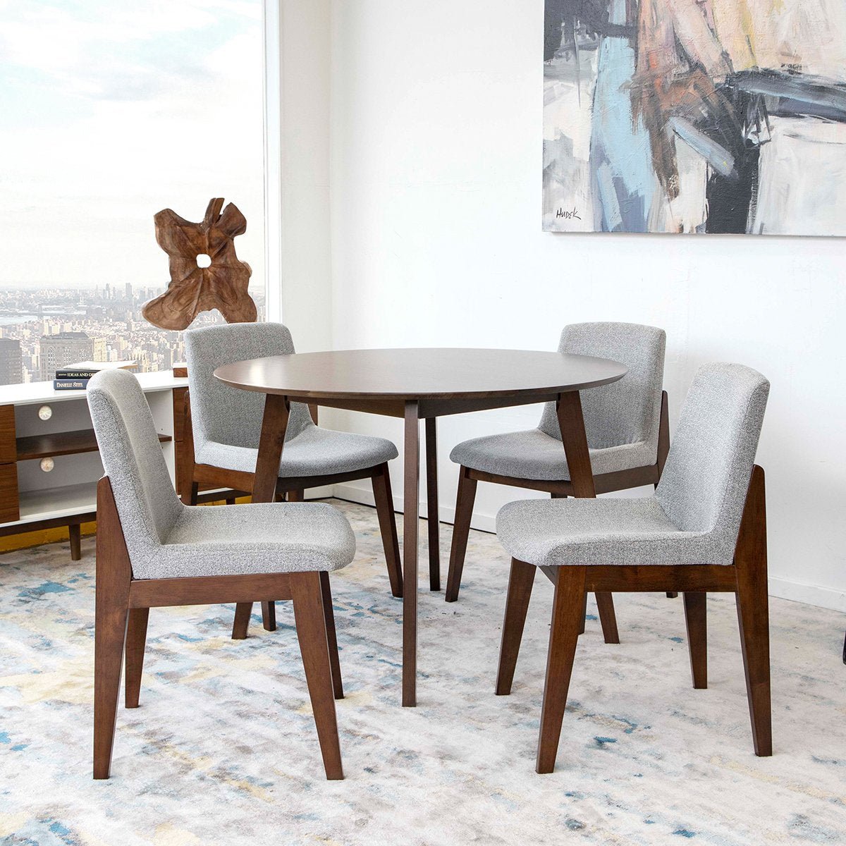 Aliana Dining Set with 4 Ohio Light Gray Chairs Walnut