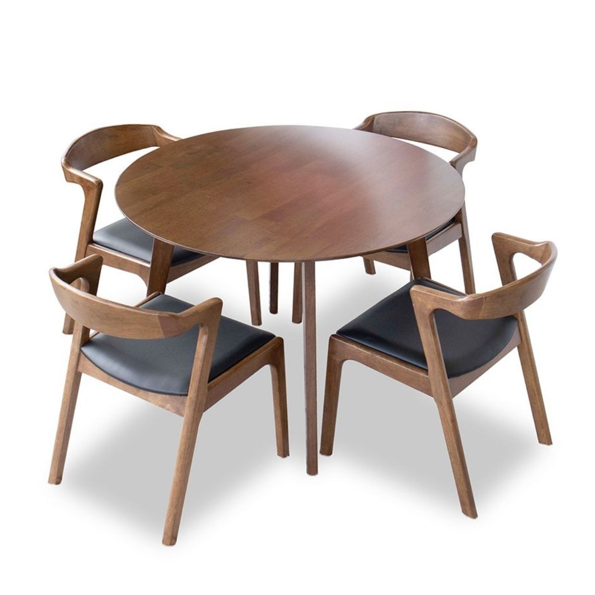 Aliana Walnut Dining Set with 4 Reggie Black Leather Chairs