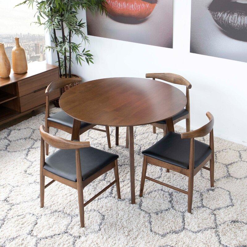 Aliana Walnut Dining Set with 4 Winston Black Leather Chairs