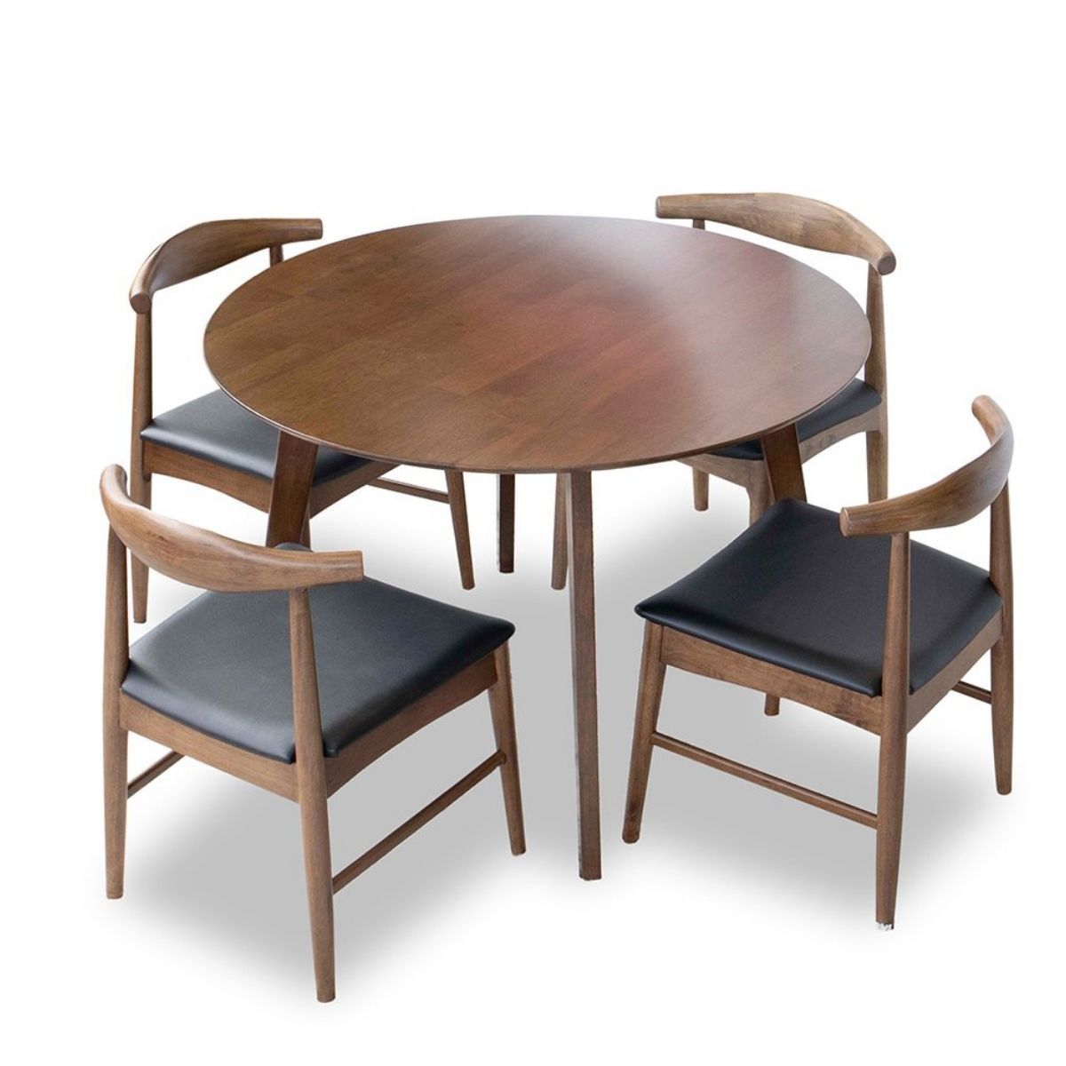 Aliana Walnut Dining Set with 4 Winston Black Leather Chairs