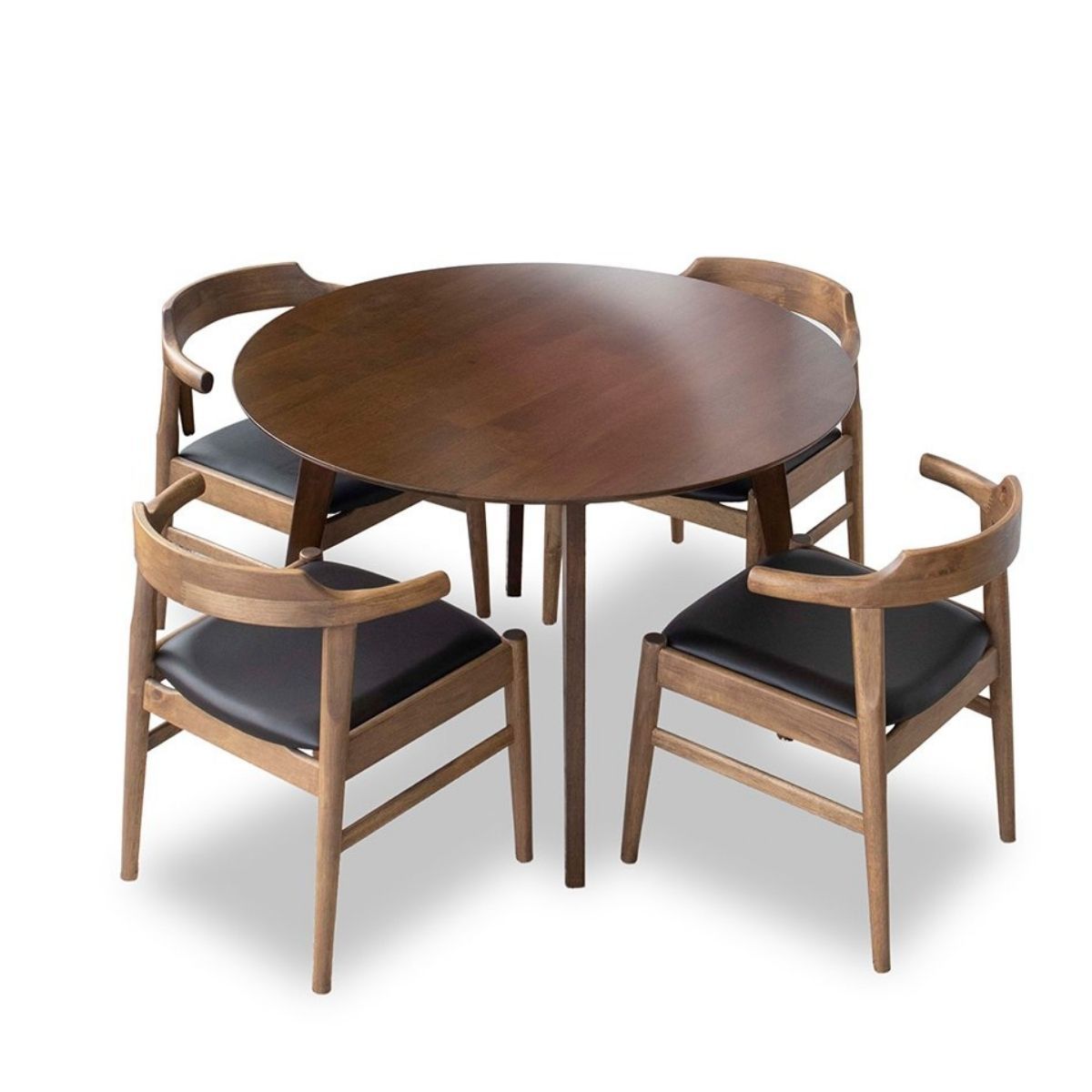 Aliana Walnut Dining Set with 4 Zola Black Leather Chairs