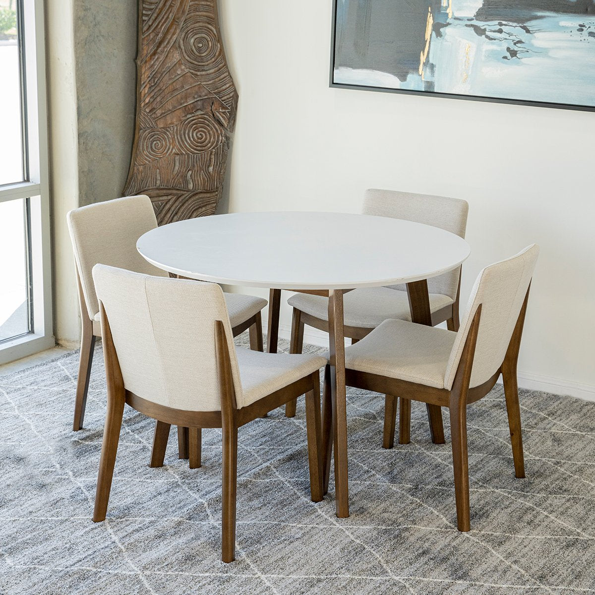 Aliana Dining set with 4 Virginia Beige Chairs White