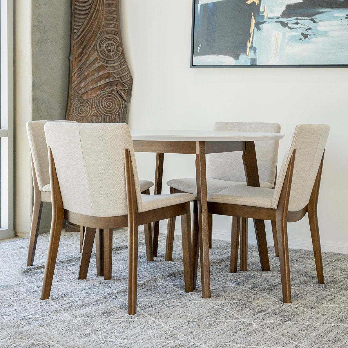 Aliana Dining set with 4 Virginia Beige Chairs White