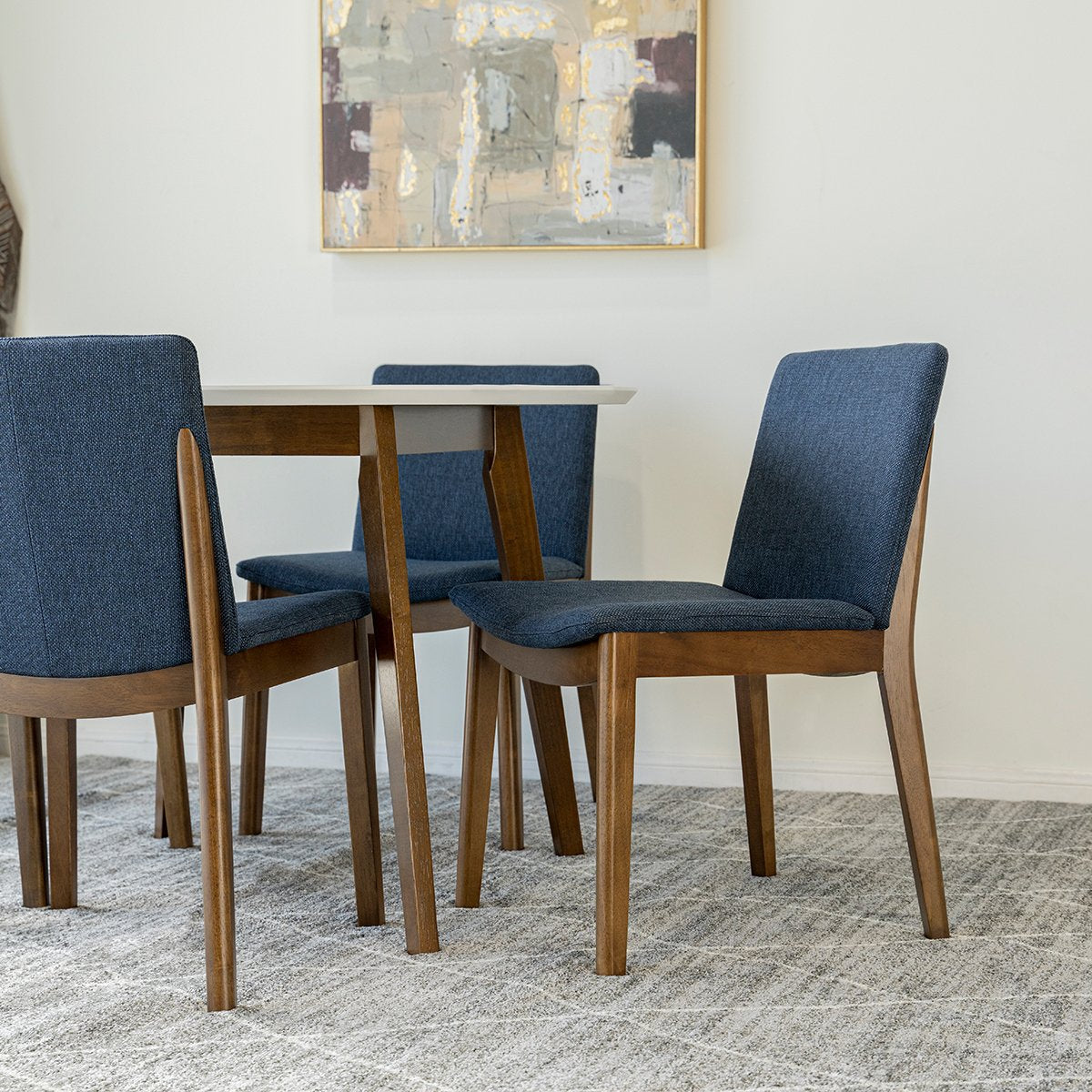 Aliana Dining set with 4 Virginia Blue Chairs White