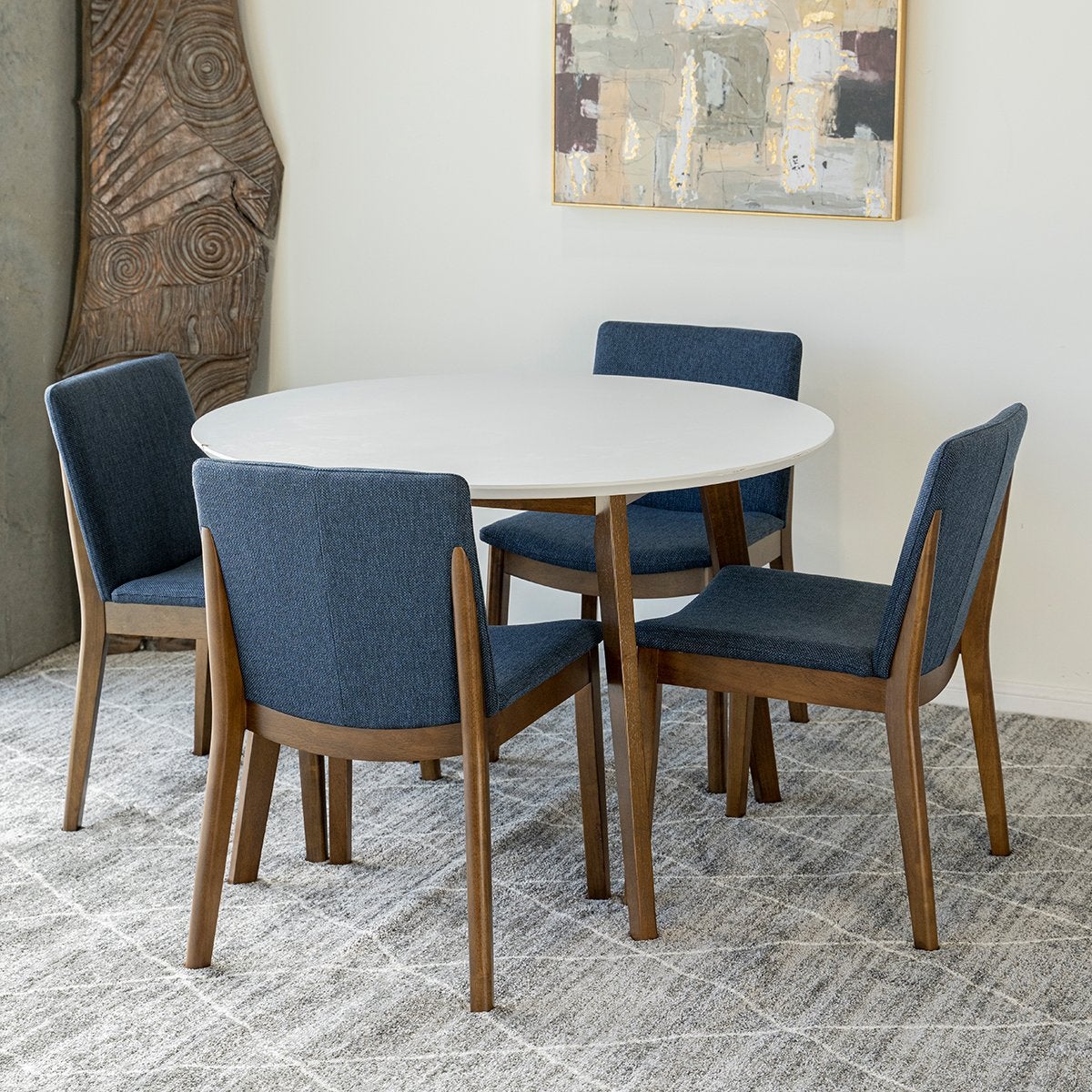 Aliana Dining set with 4 Virginia Blue Chairs White