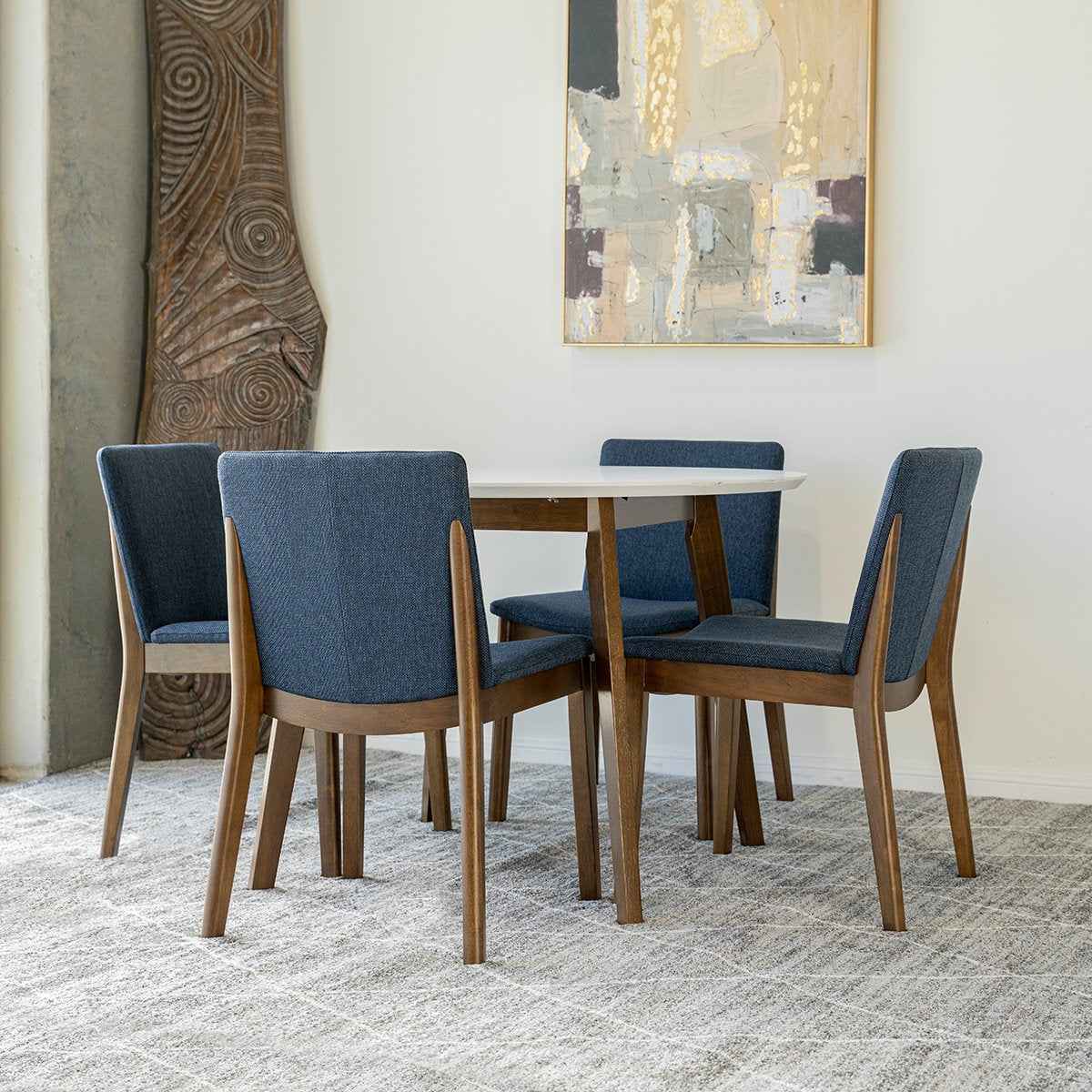 Aliana Dining set with 4 Virginia Blue Chairs White