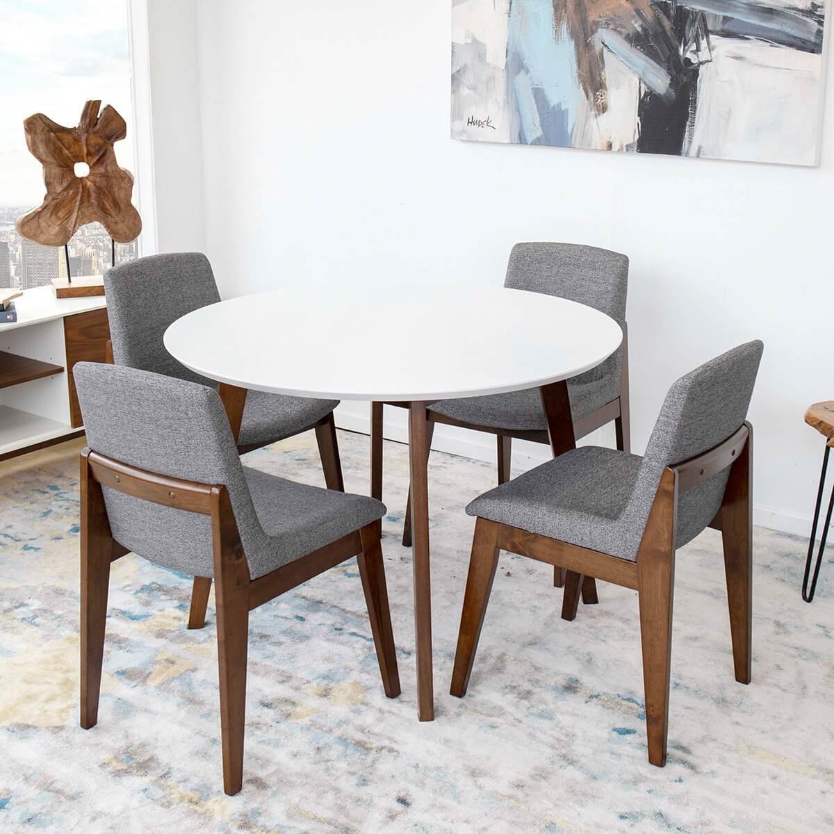 Aliana Dining set with 4 Ohio Dark Gray Chairs White