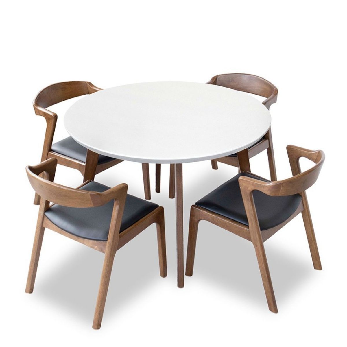 Aliana White Dining set with 4 Reggie Black Leather Chairs