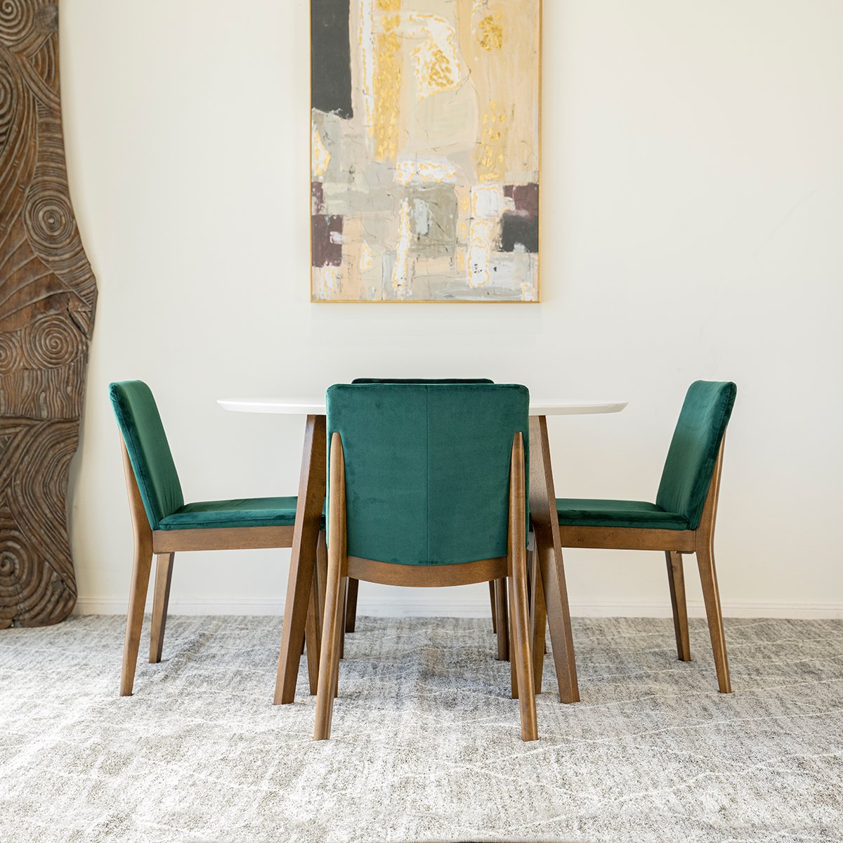 Aliana Dining set with 4 Virginia Green Chairs White