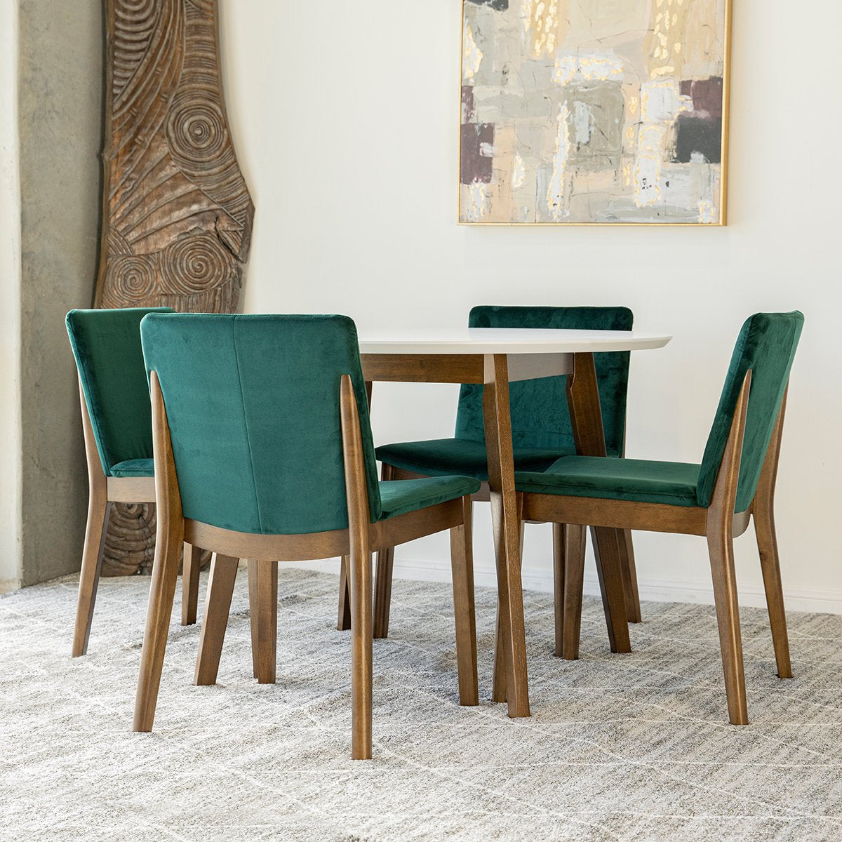 Aliana Dining set with 4 Virginia Green Chairs White