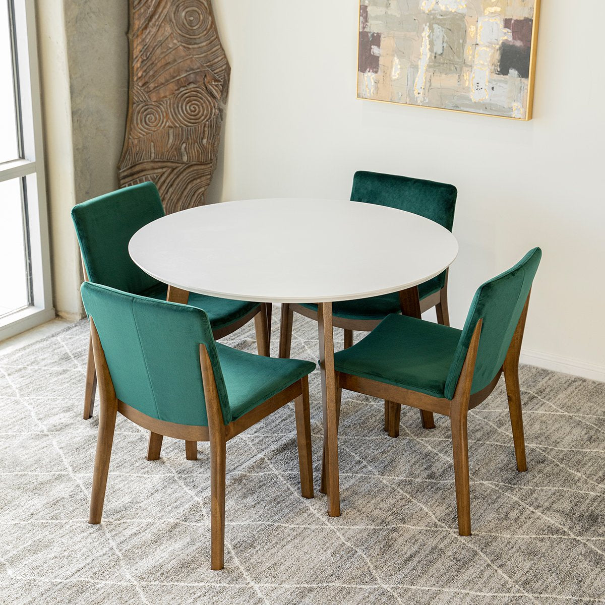 Aliana Dining set with 4 Virginia Green Chairs White