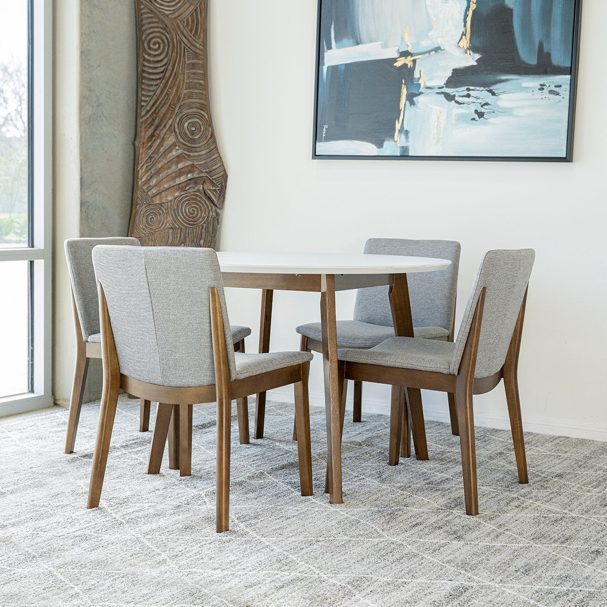 Aliana Dining set with 4 Virginia Grey Chairs White