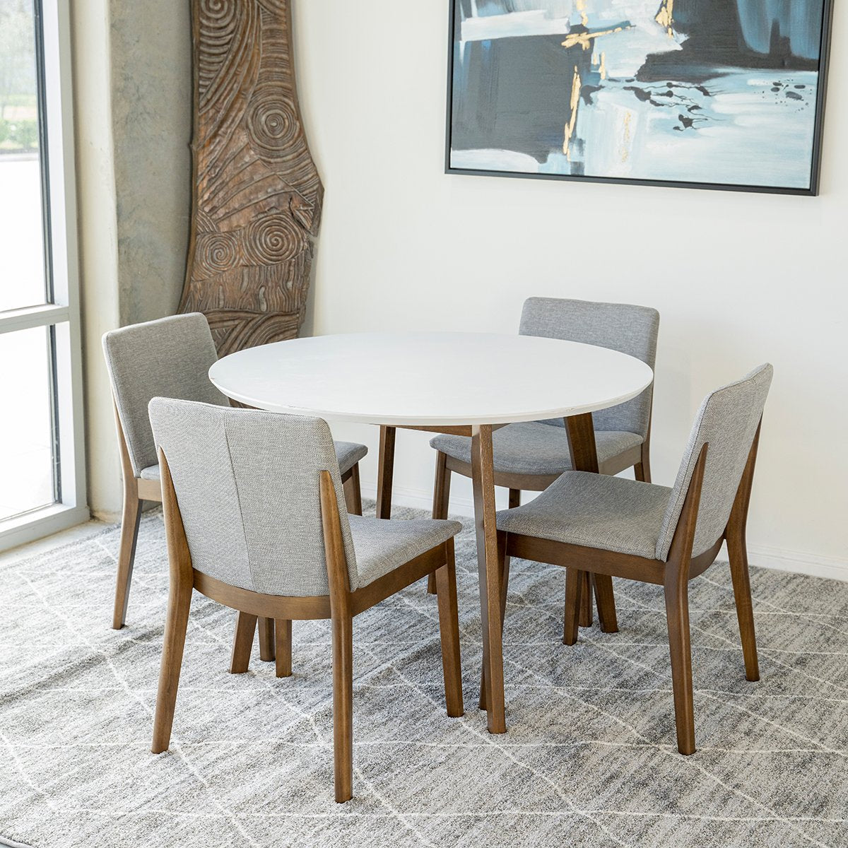 Aliana Dining set with 4 Virginia Grey Chairs White