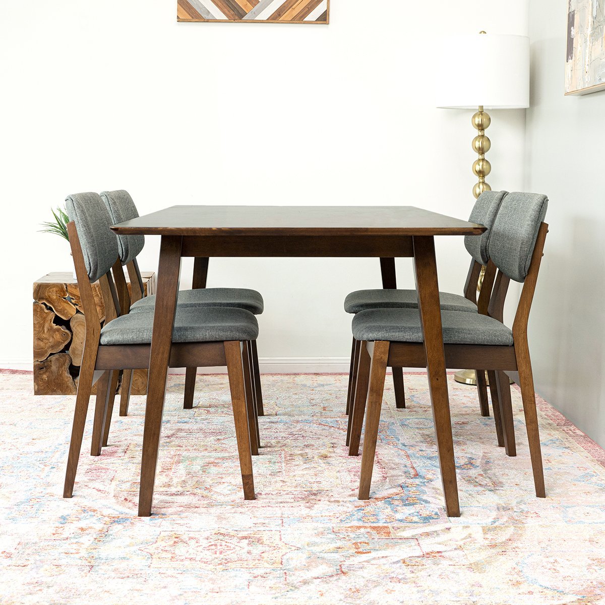 Alpine Large Dining set with 4 Abott Dining Chairs Walnut