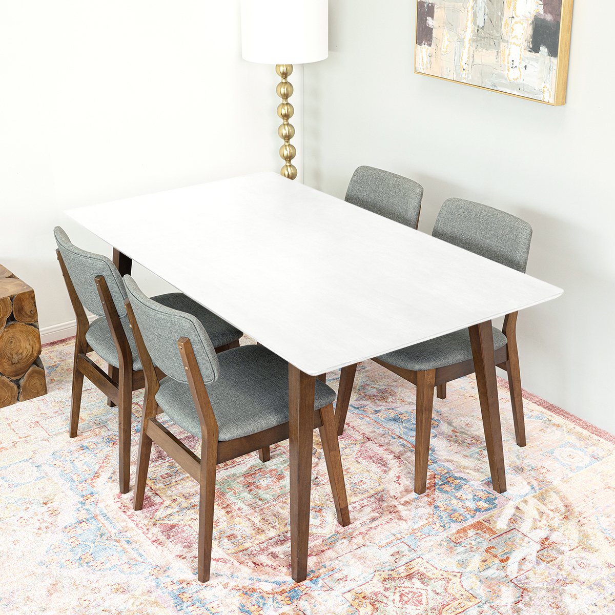 Alpine Small White Dining Set with 4 Abbott Dining Chairs