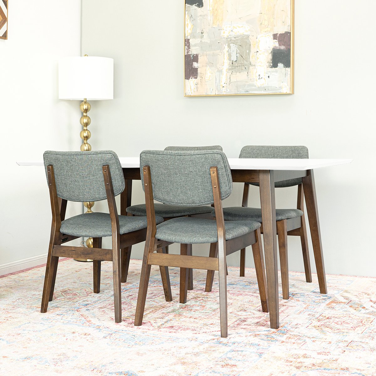 Alpine Small White Dining Set with 4 Abbott Dining Chairs