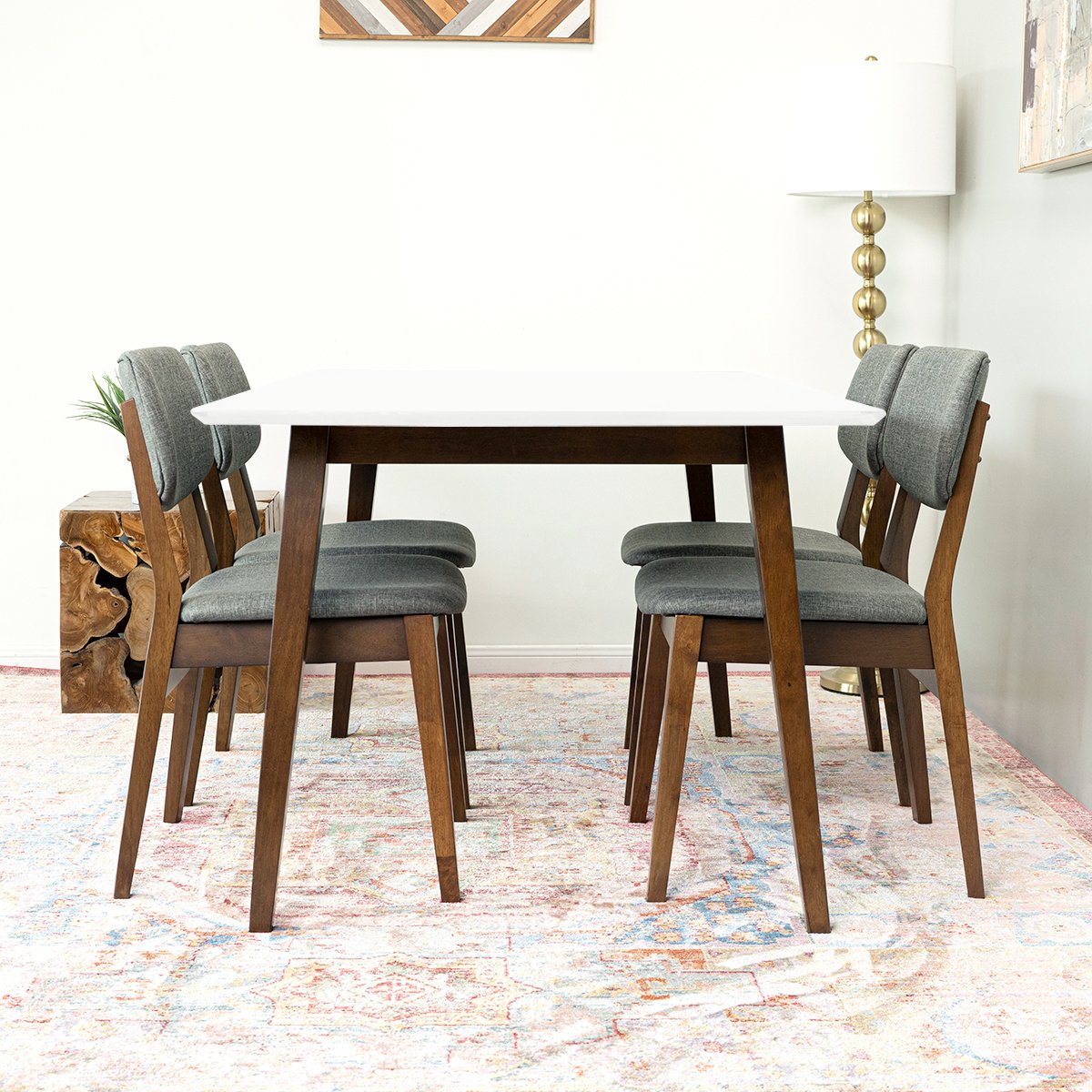 Alpine Small White Dining Set with 4 Abbott Dining Chairs