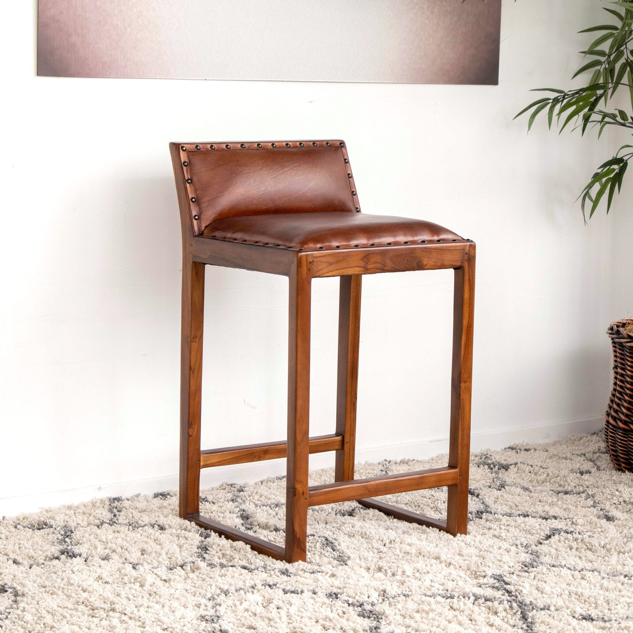 Ataya Genuine Leather Counter Stool Tan