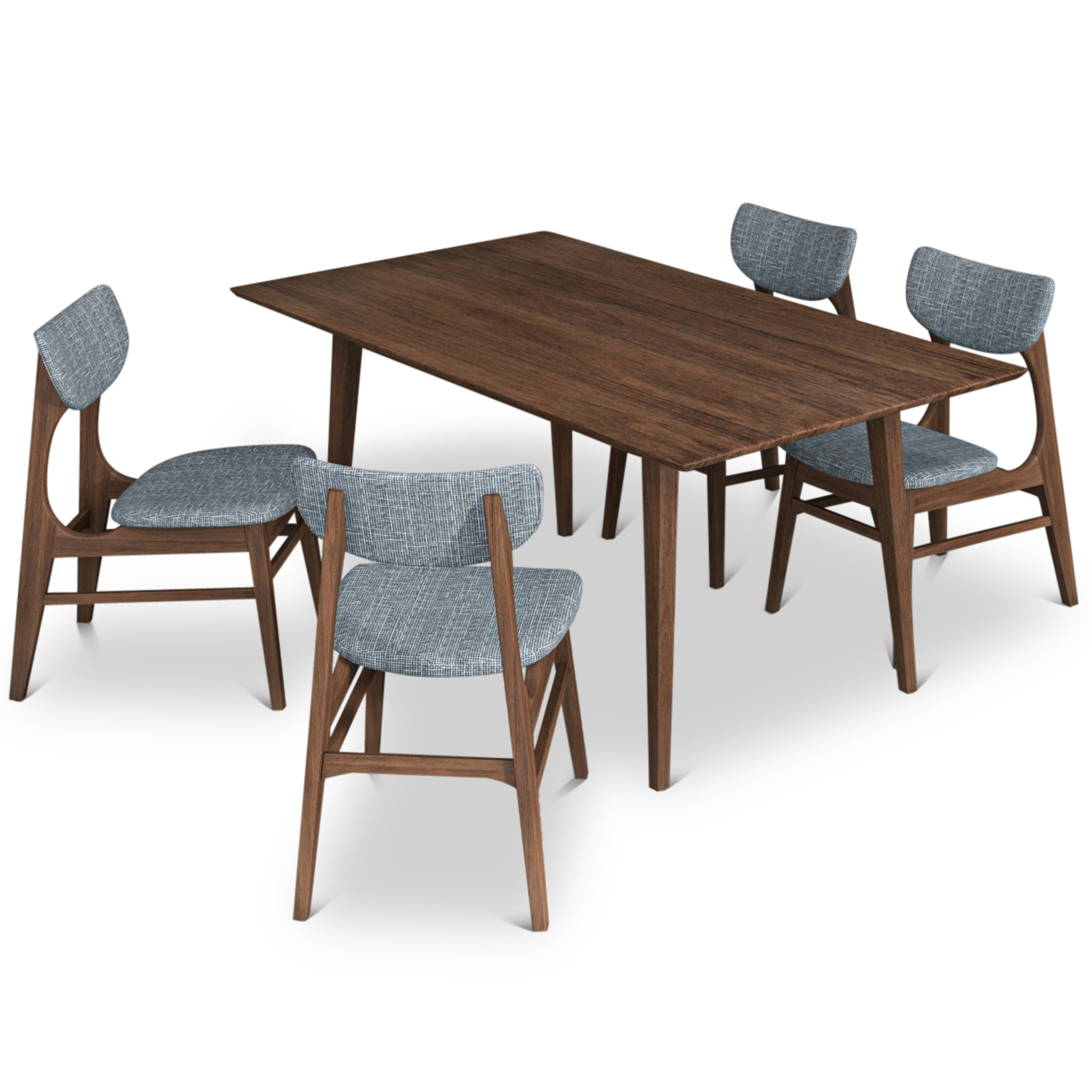 Adira Large Walnut Dining Set with 4 Collins Grey Dining Chairs