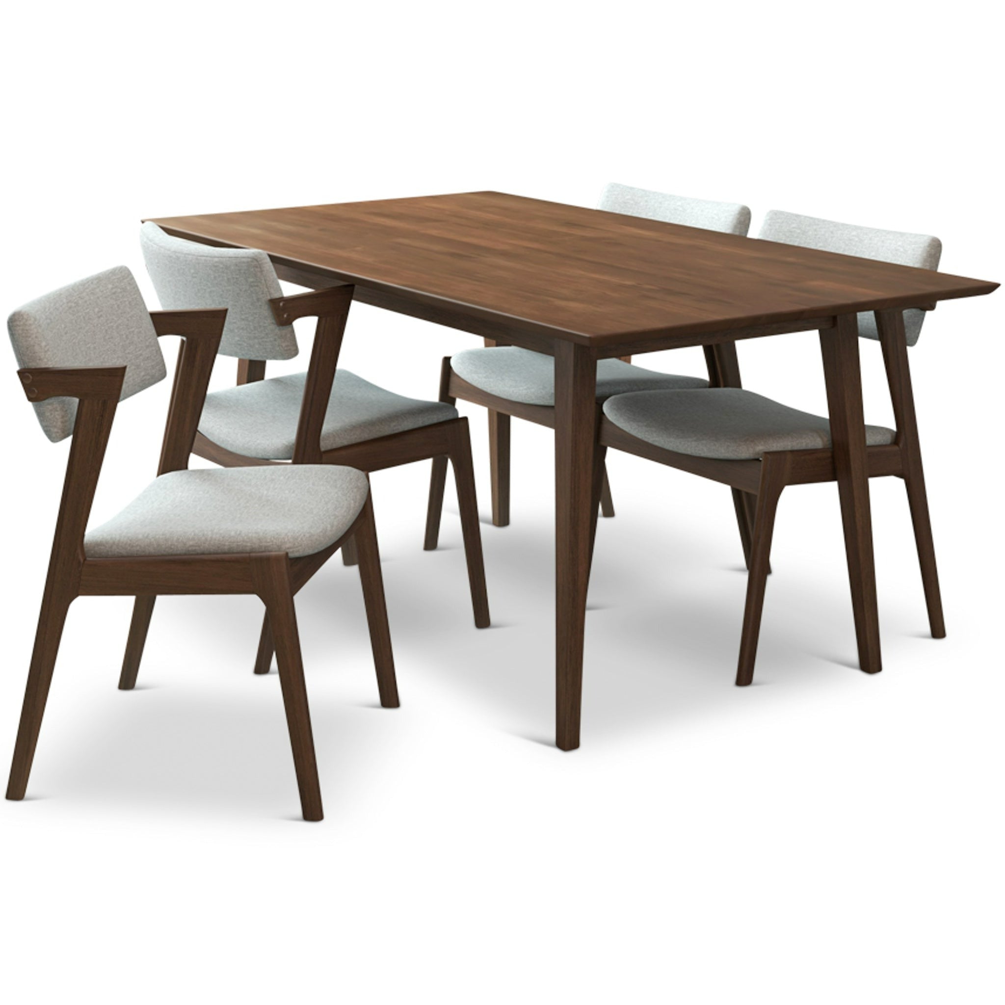 Adira Large Walnut Dining Set with 4 Ricco Light Grey Chairs