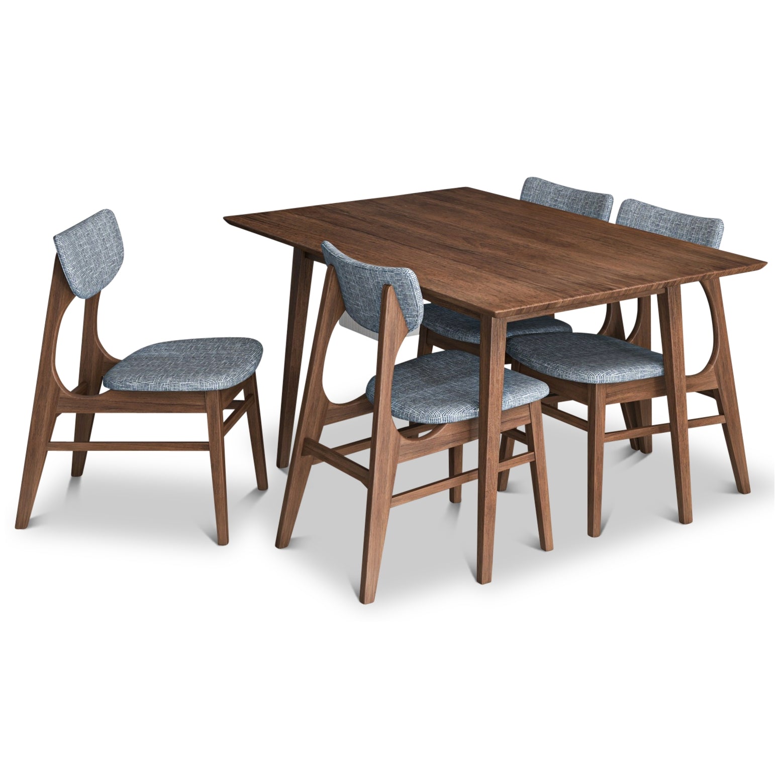 Adira Small Walnut Dining Set with 4 Collins Grey Dining Chairs