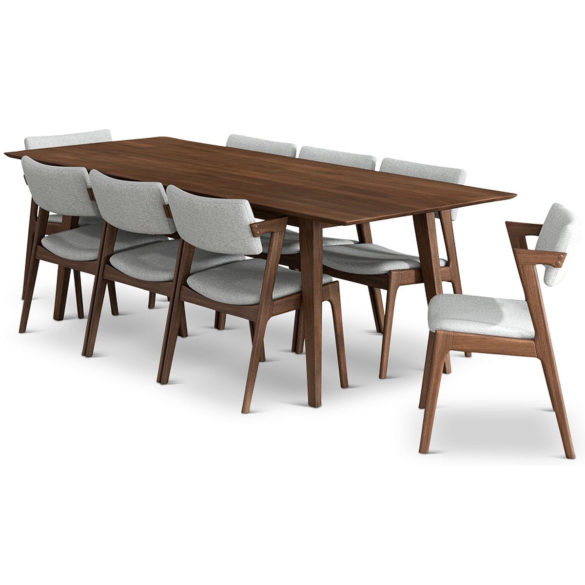 Adira XLarge Walnut Dining Set with 8 Ricco Light Grey Dining Chairs