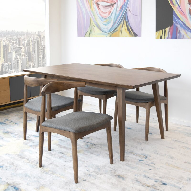 Adira Large Walnut Dining Set with 4 Juliet Grey Dining Chairs