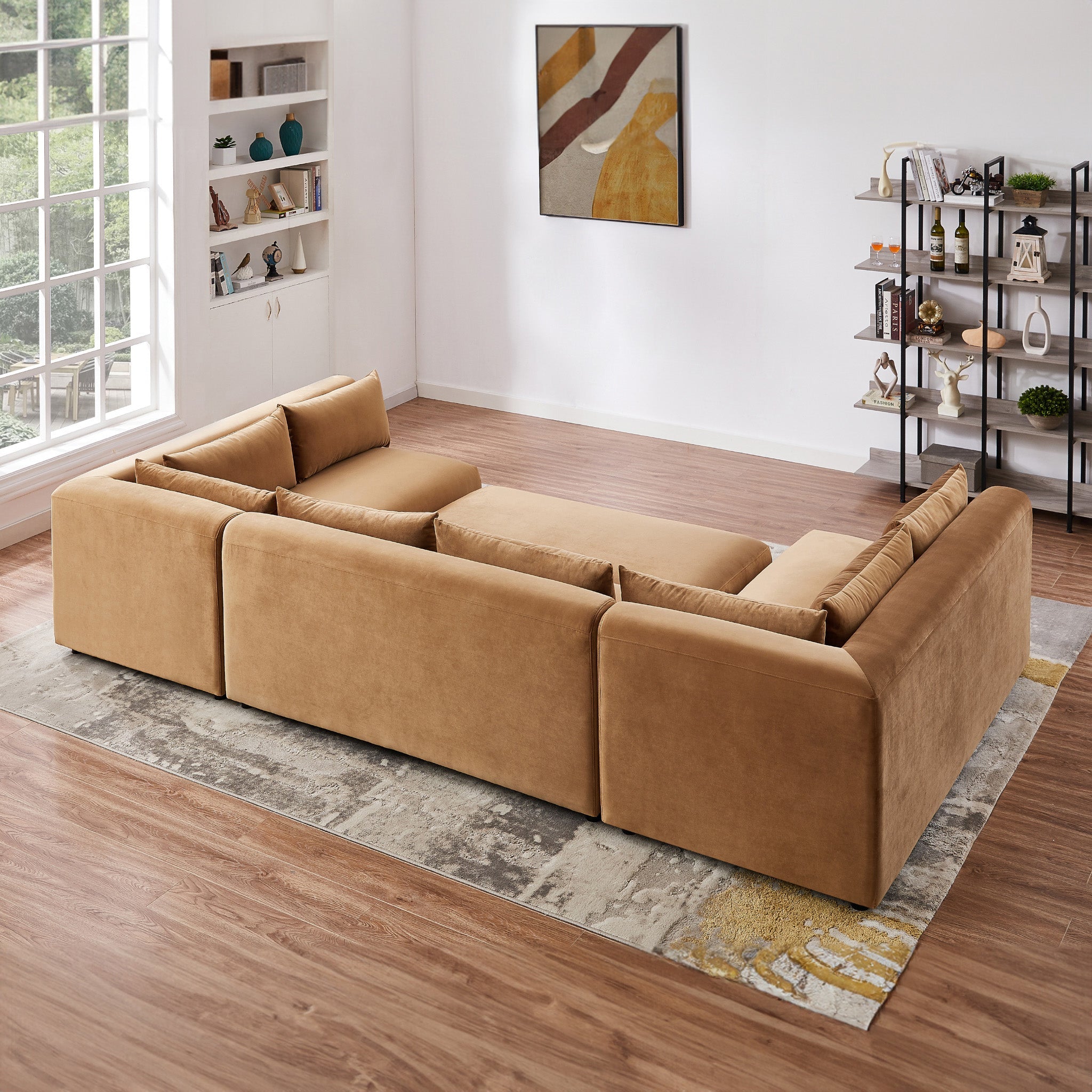 Albany Cognac Velvet Modular Corner Sofa with Ottoman