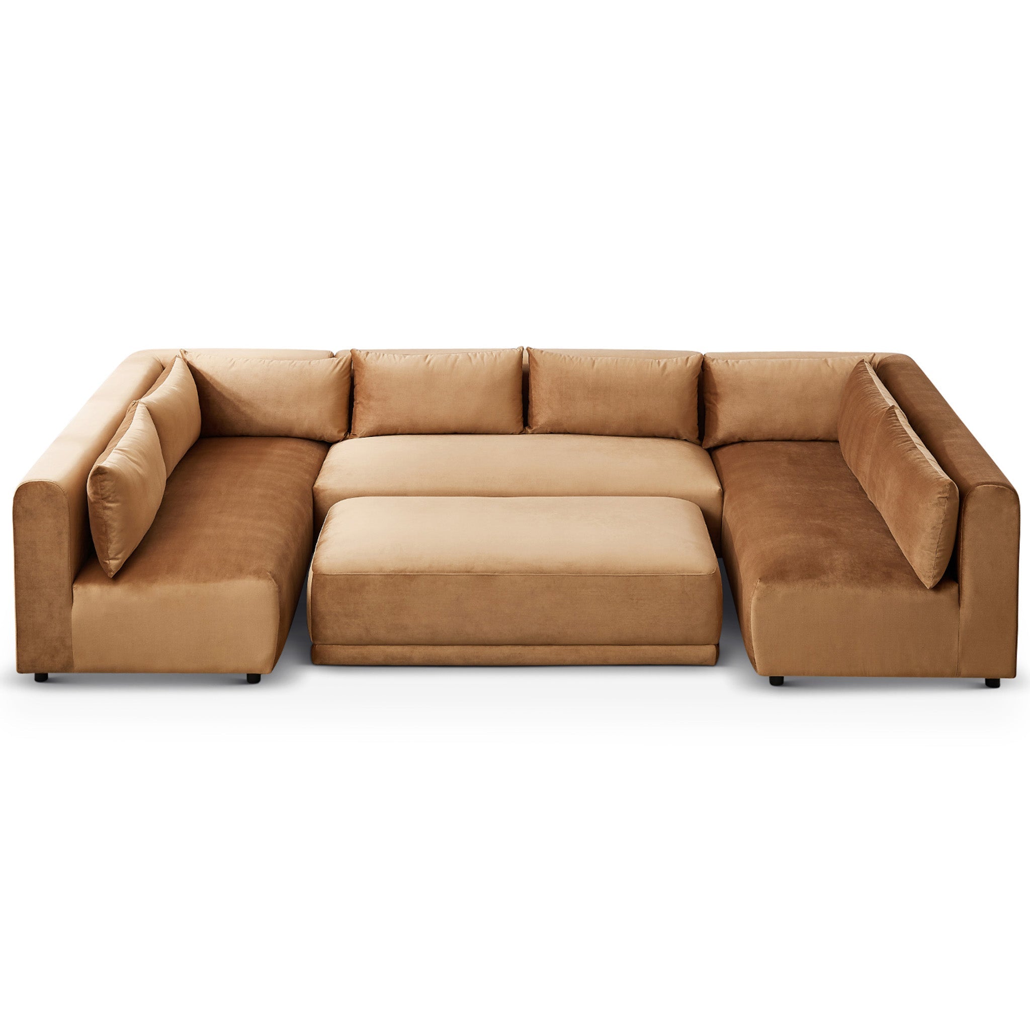 Albany Cognac Velvet Modular Corner Sofa with Ottoman