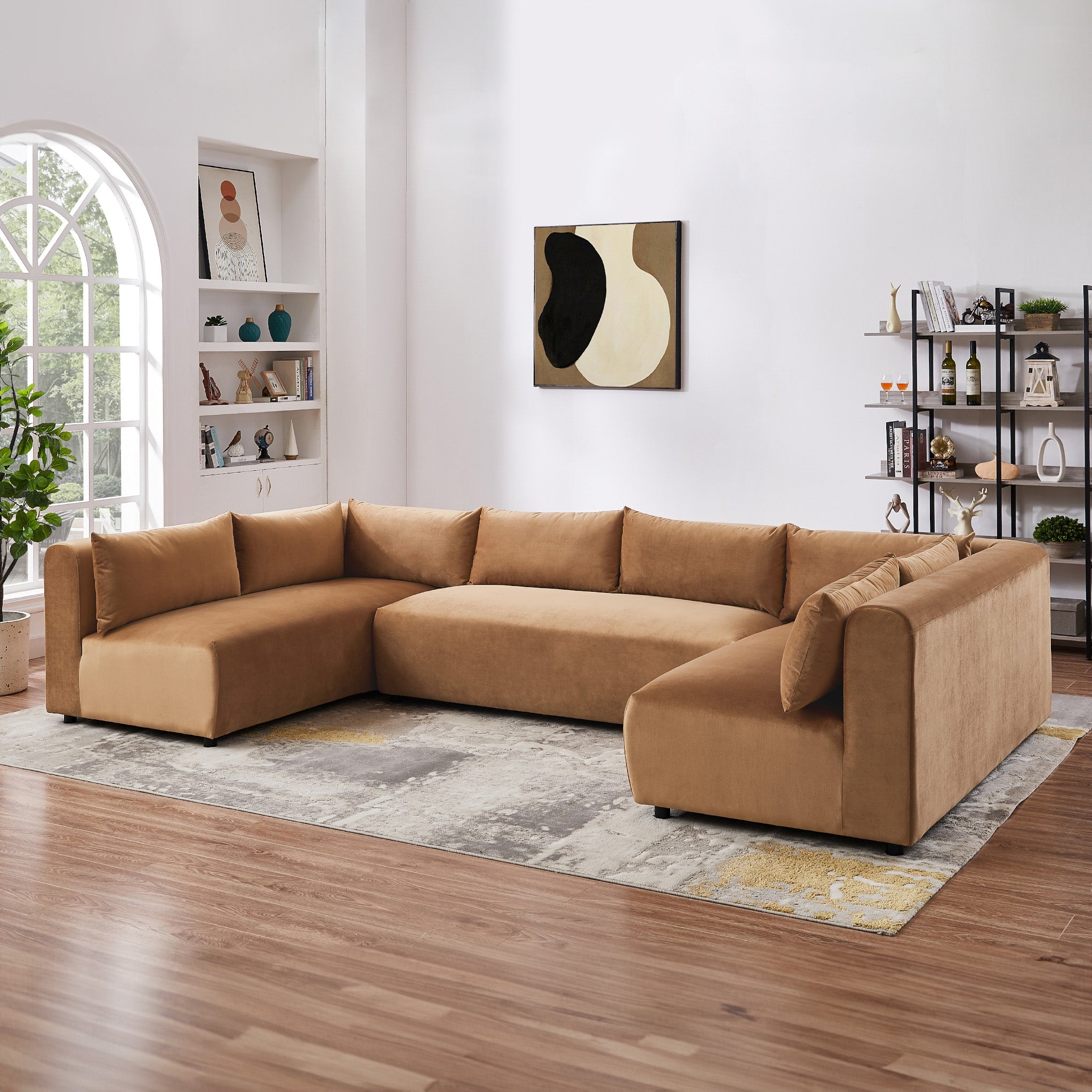 Albany Cognac Velvet Modular Corner Sectional Sofa