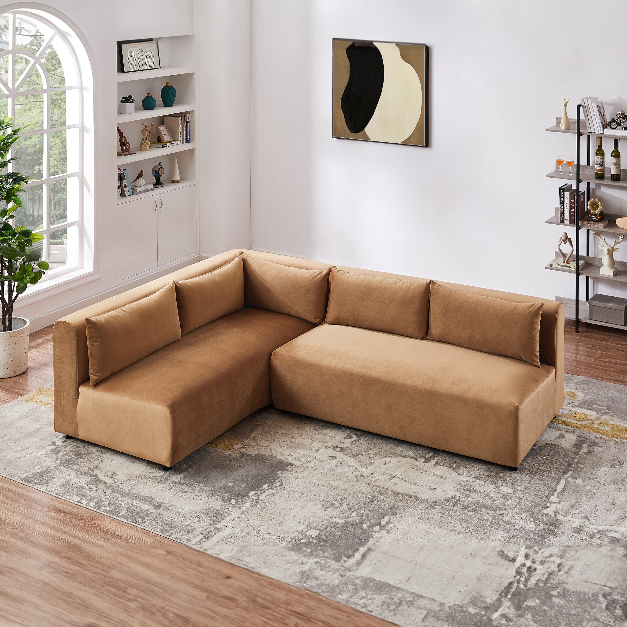 Albany Cognac Velvet Modular Corner Sectional Sofa