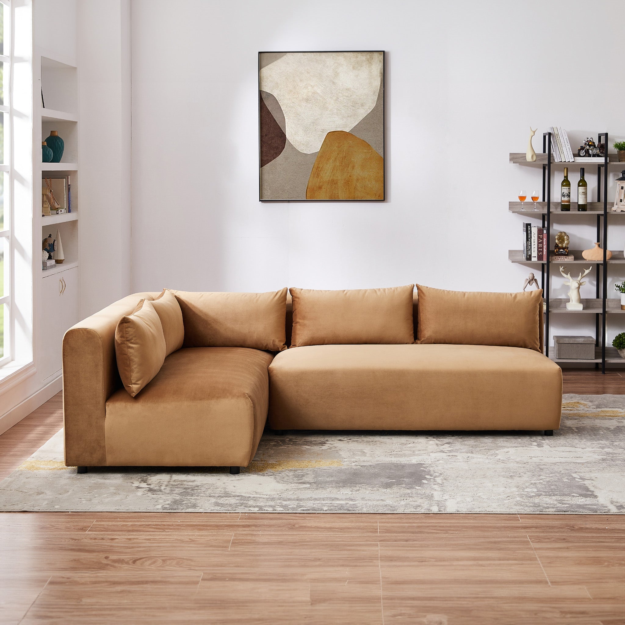 Albany Cognac Velvet Modular Corner Sectional Sofa