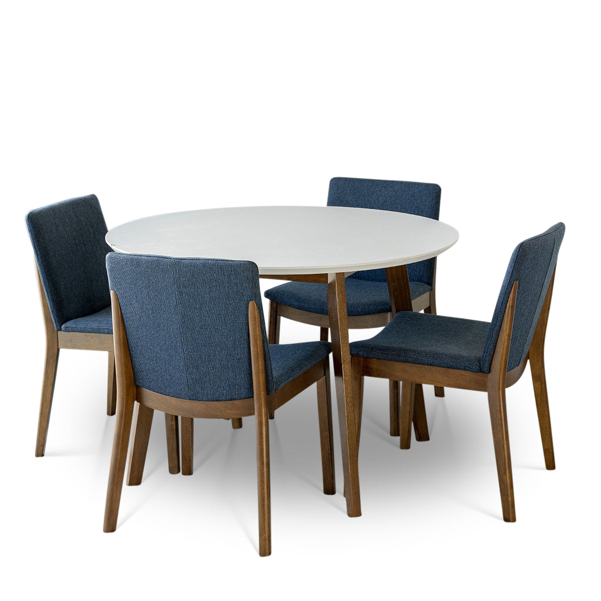 Aliana Dining set with 4 Virginia Blue Chairs White