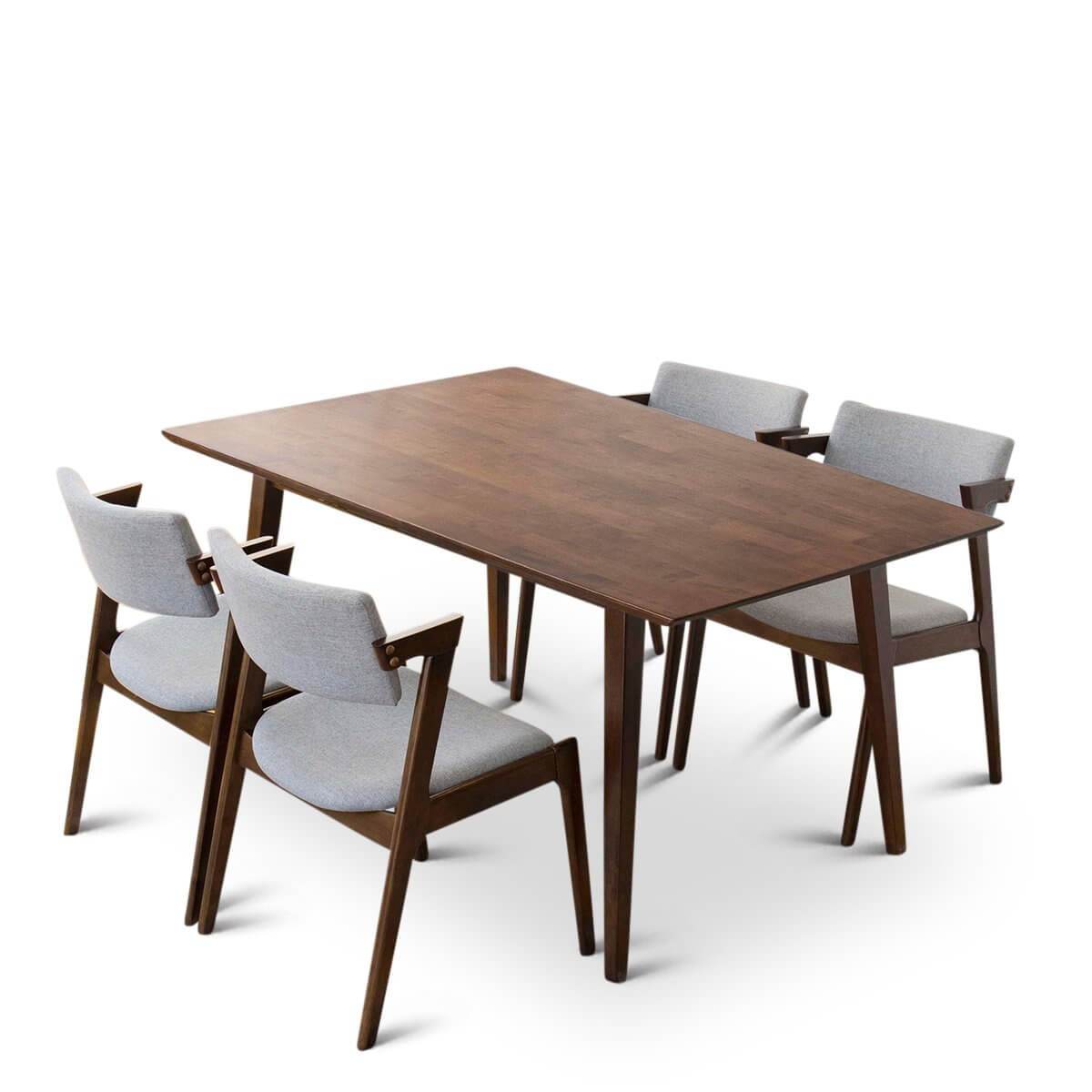 Alpine Large Dining Set with 4 Ricco Dining Chairs Walnut