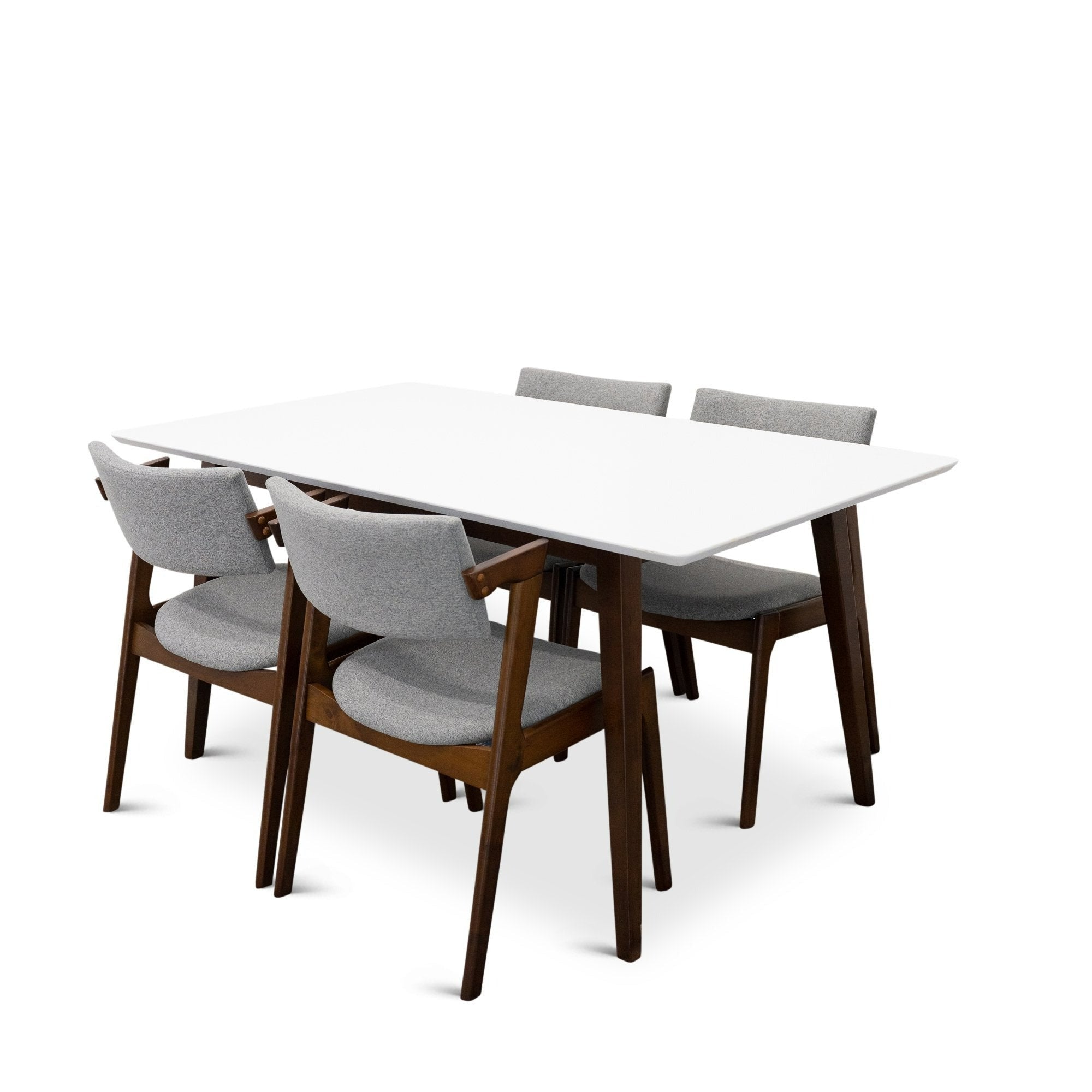 Alpine Large White Dining Set with 4 Ricco Dining Chairs