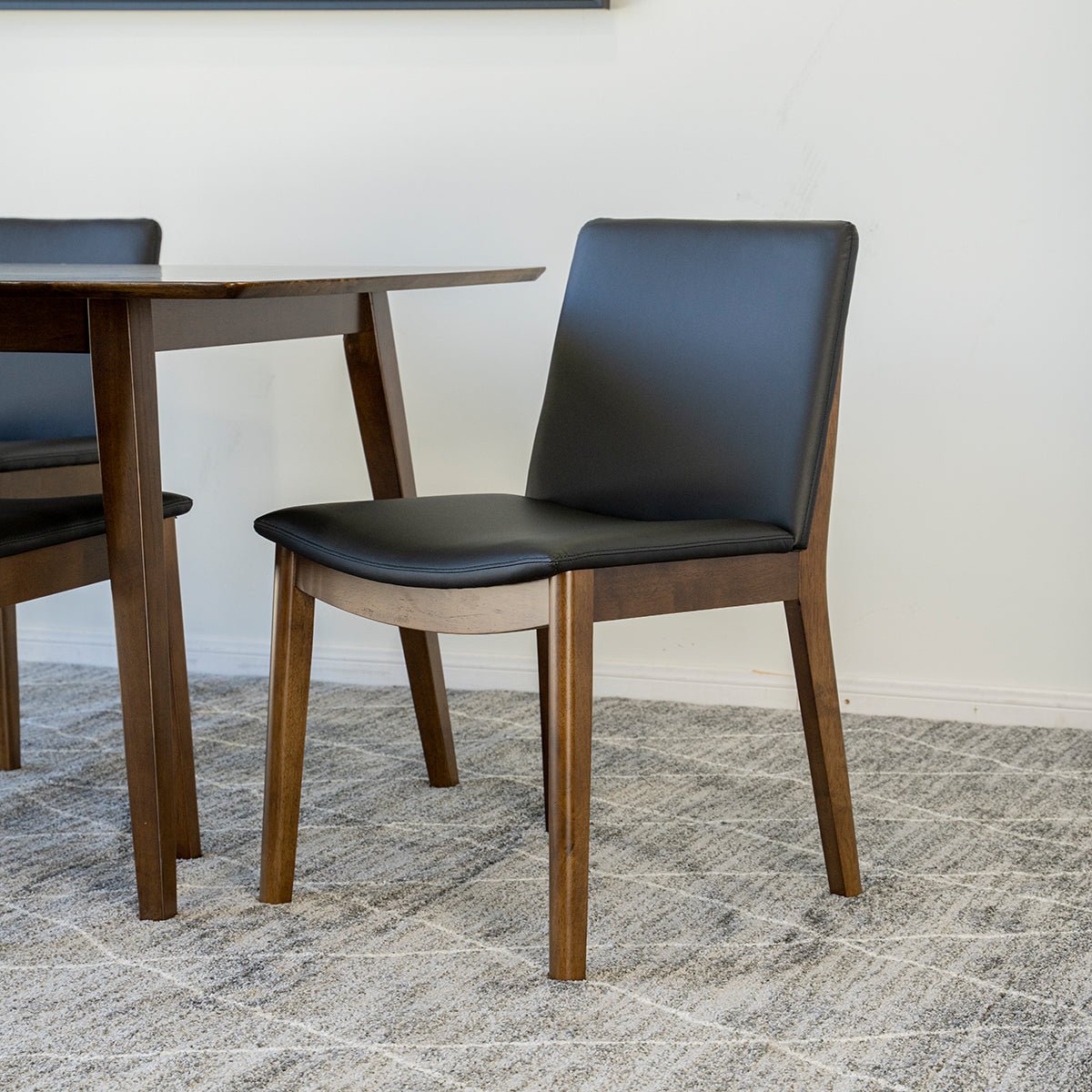 Alpine Large Walnut Dining Set with 4 Virginia Black Leather Dining Chairs