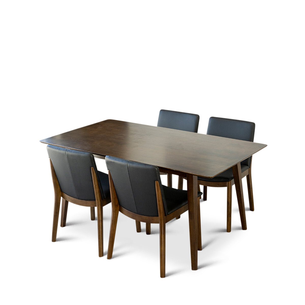 Alpine Large Walnut Dining Set with 4 Virginia Black Leather Dining Chairs