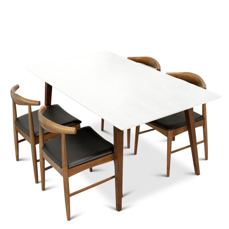 Dining Set Alpine Small White Top Table with 4 Winston Black Leather Chairs