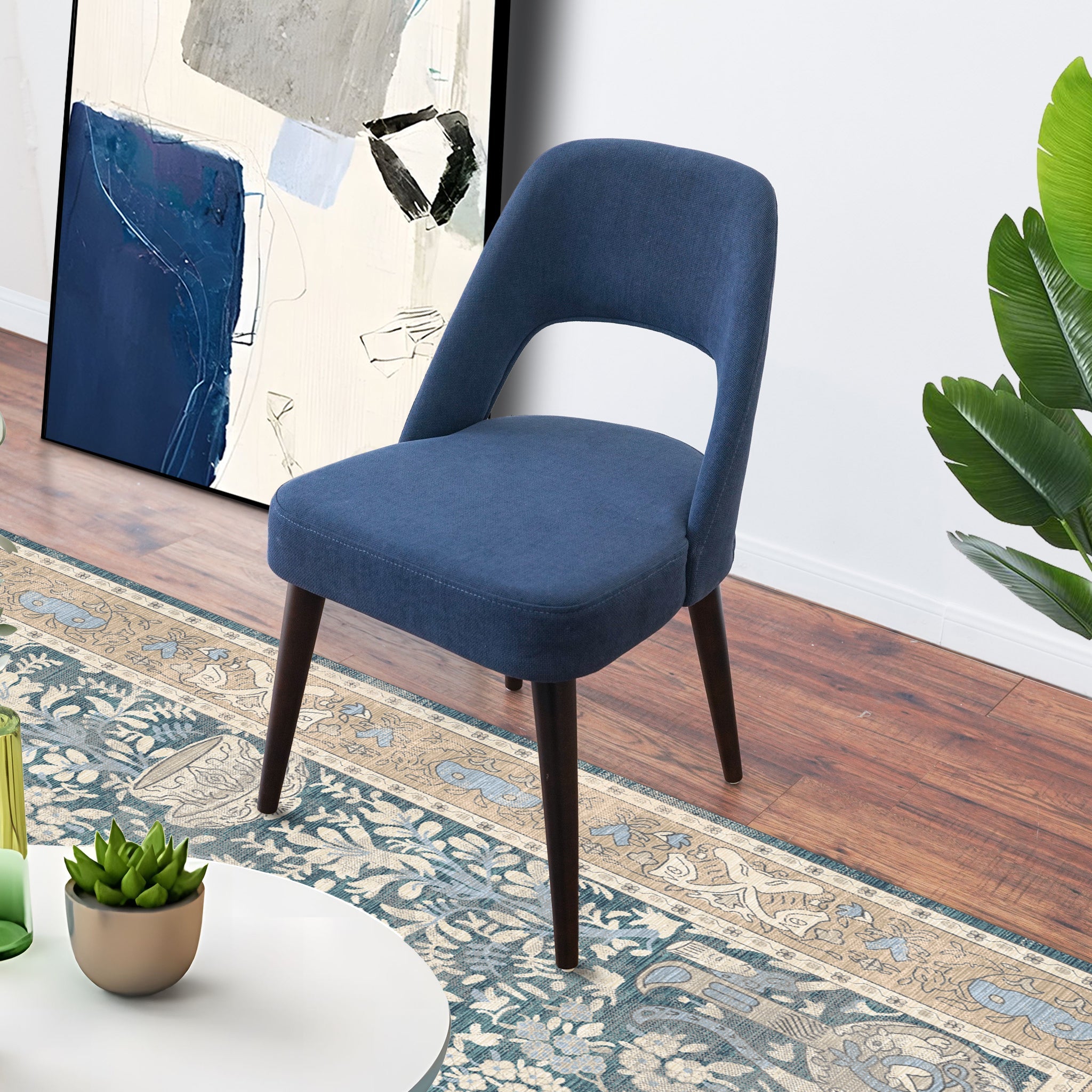 Ariana Modern Dining Chair Navy Blue Fabric