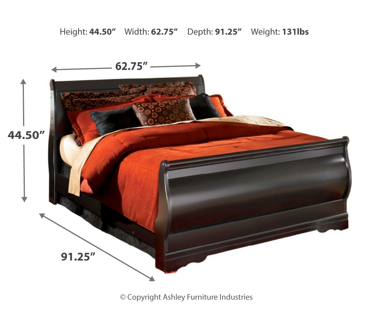 Huey Vineyard Queen Sleigh Bed with Mirrored Dresser