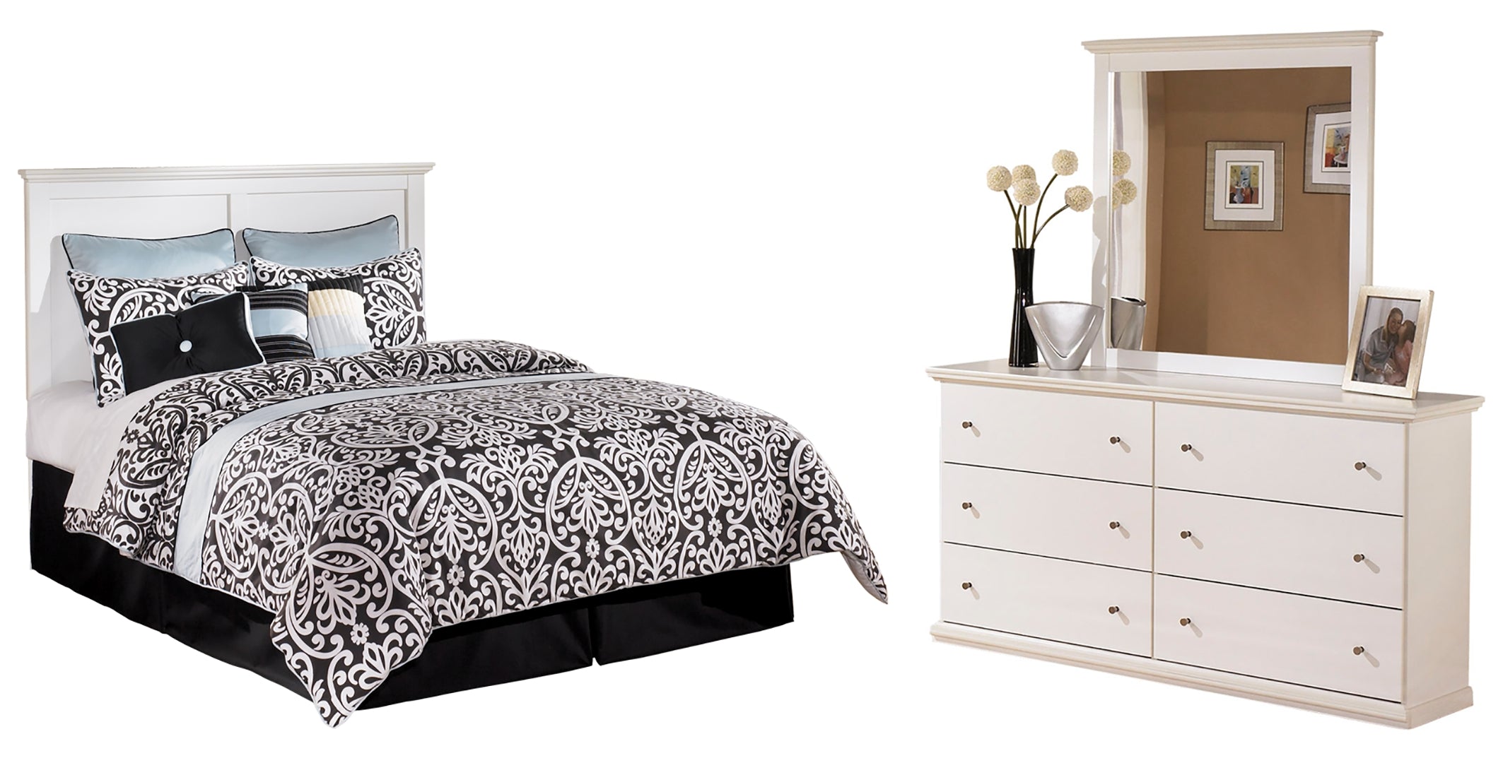 Bostwick Shoals Queen/Full Panel Headboard Bed with Mirrored Dresser