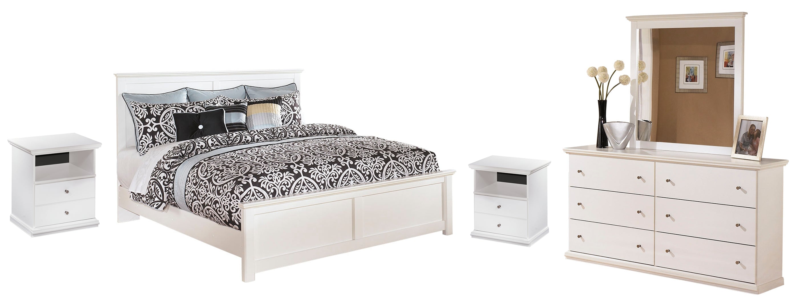 Bostwick Shoals King Panel Bed with Mirrored Dresser